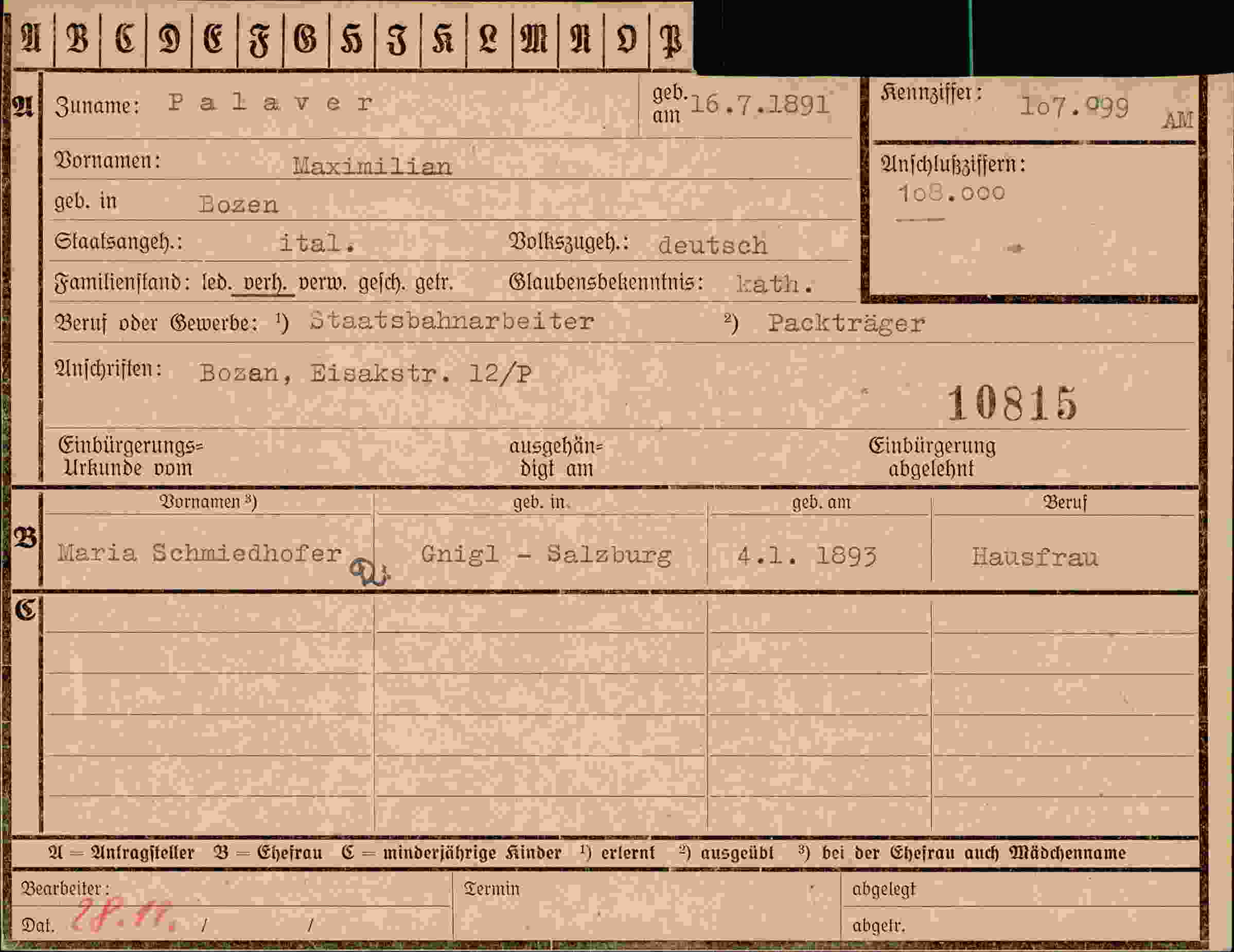 Vorderseite des Dokuments