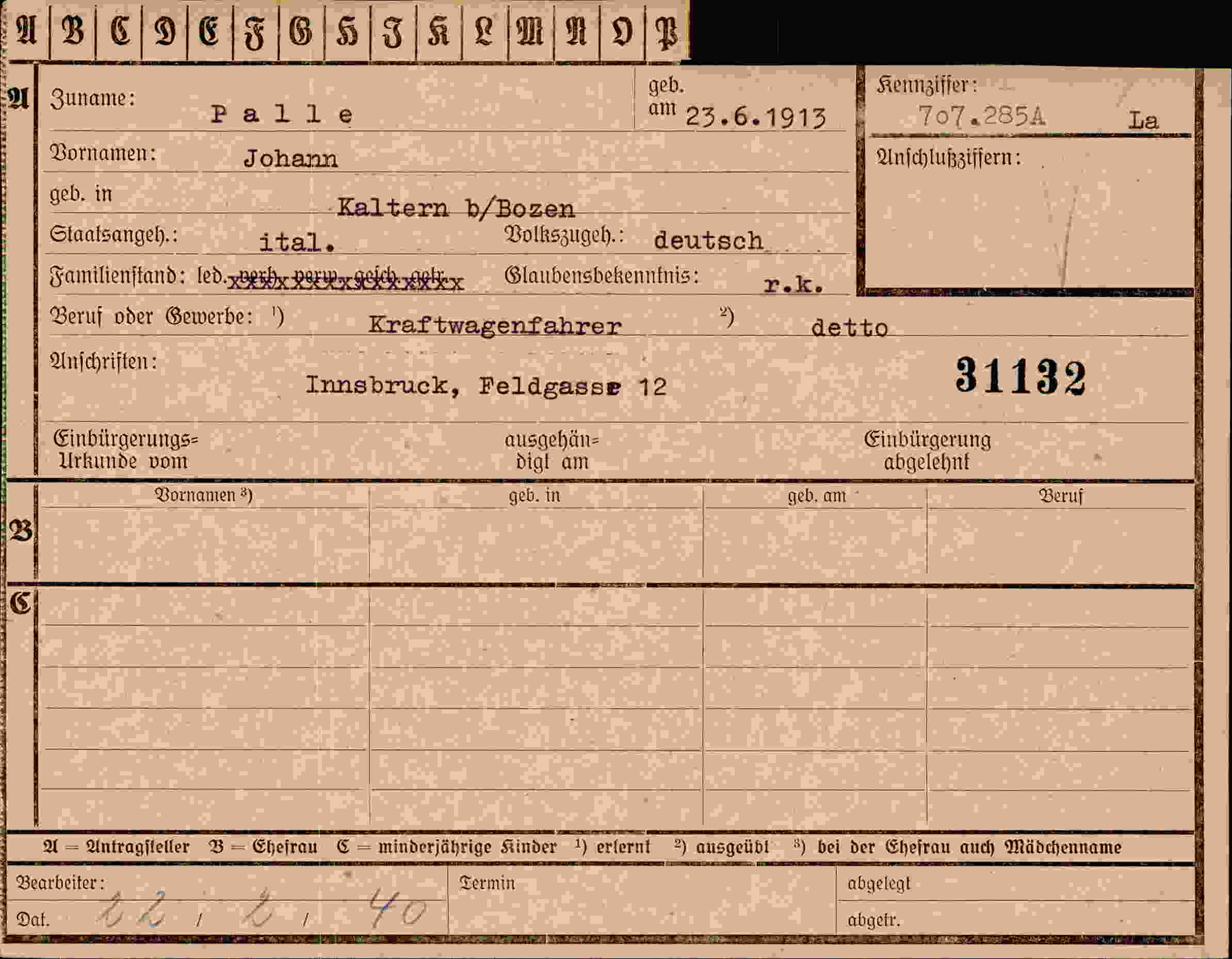 Vorderseite des Dokuments