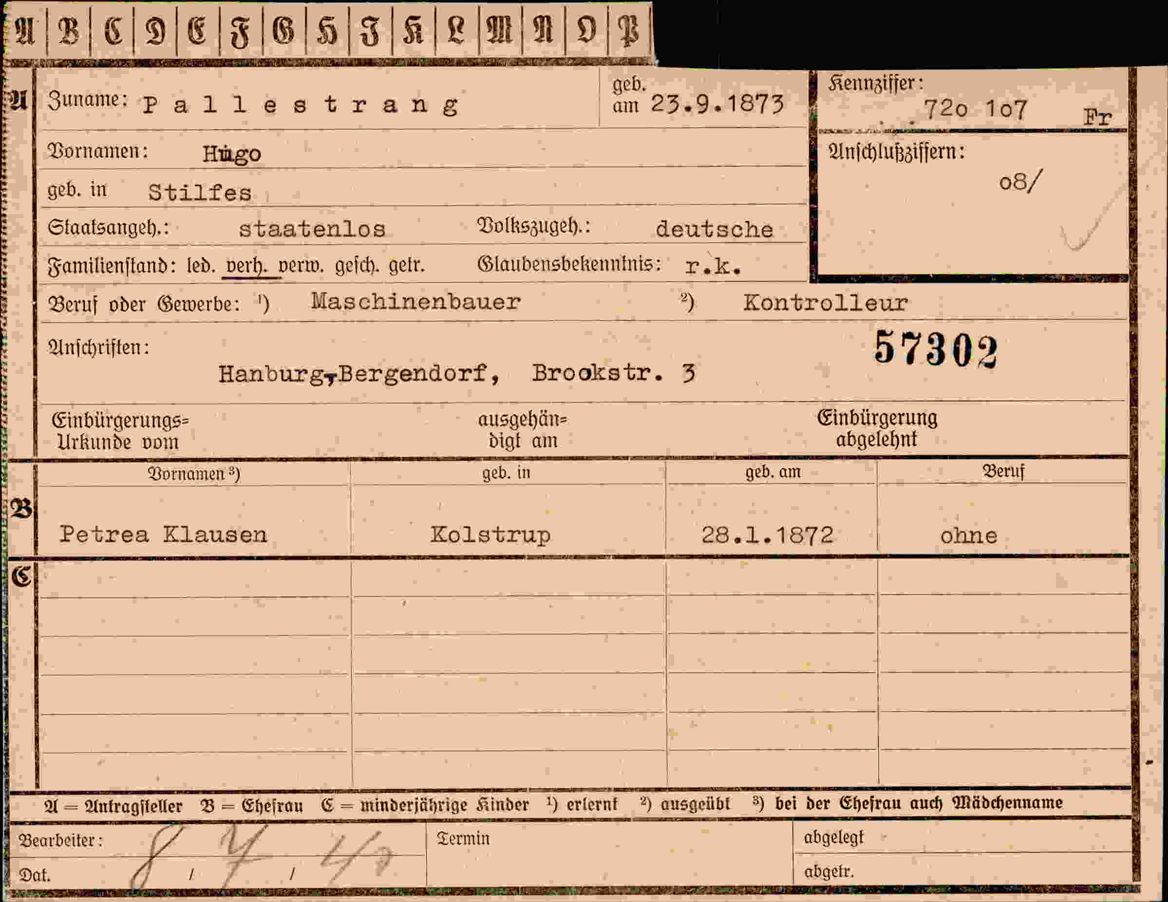 Dokument für Hugo Pallestrang