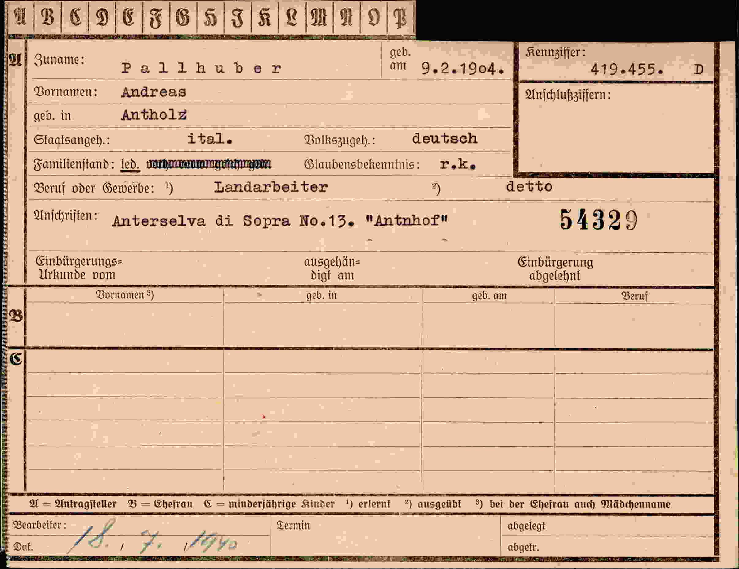 Vorderseite des Dokuments