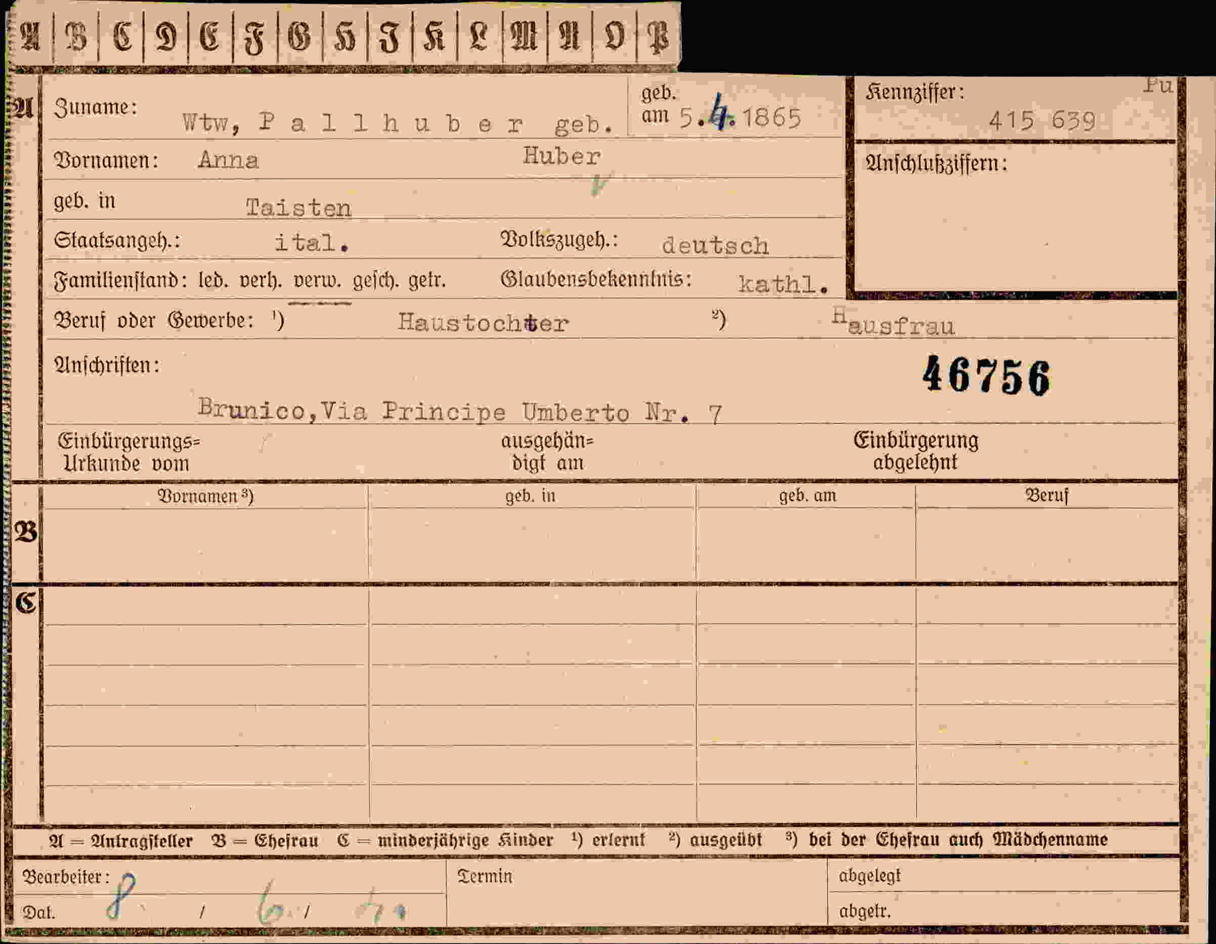 Dokument für Anna Pallhuber