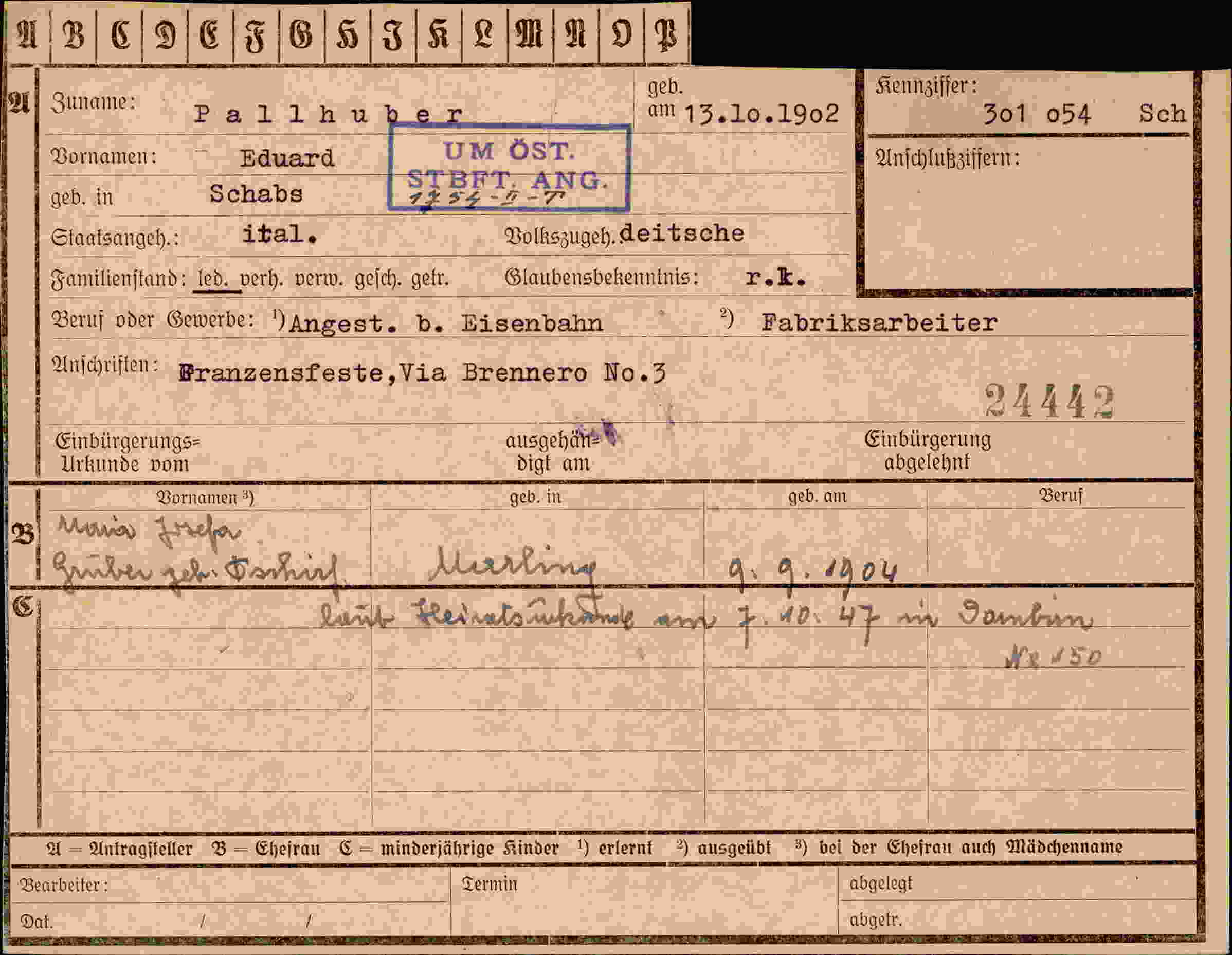 Dokument für Eduard Pallhuber