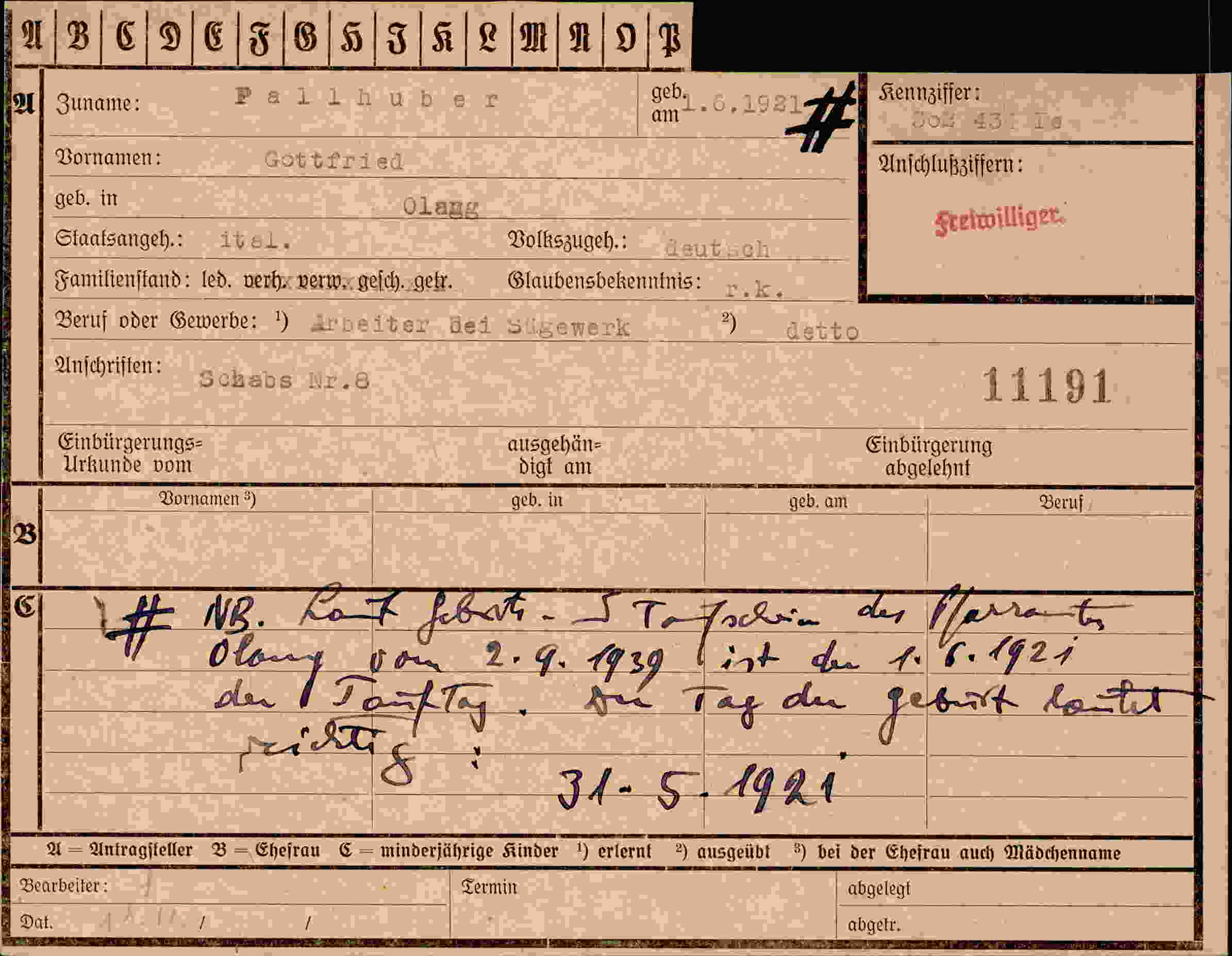 Dokument für Gottfried Pallhuber