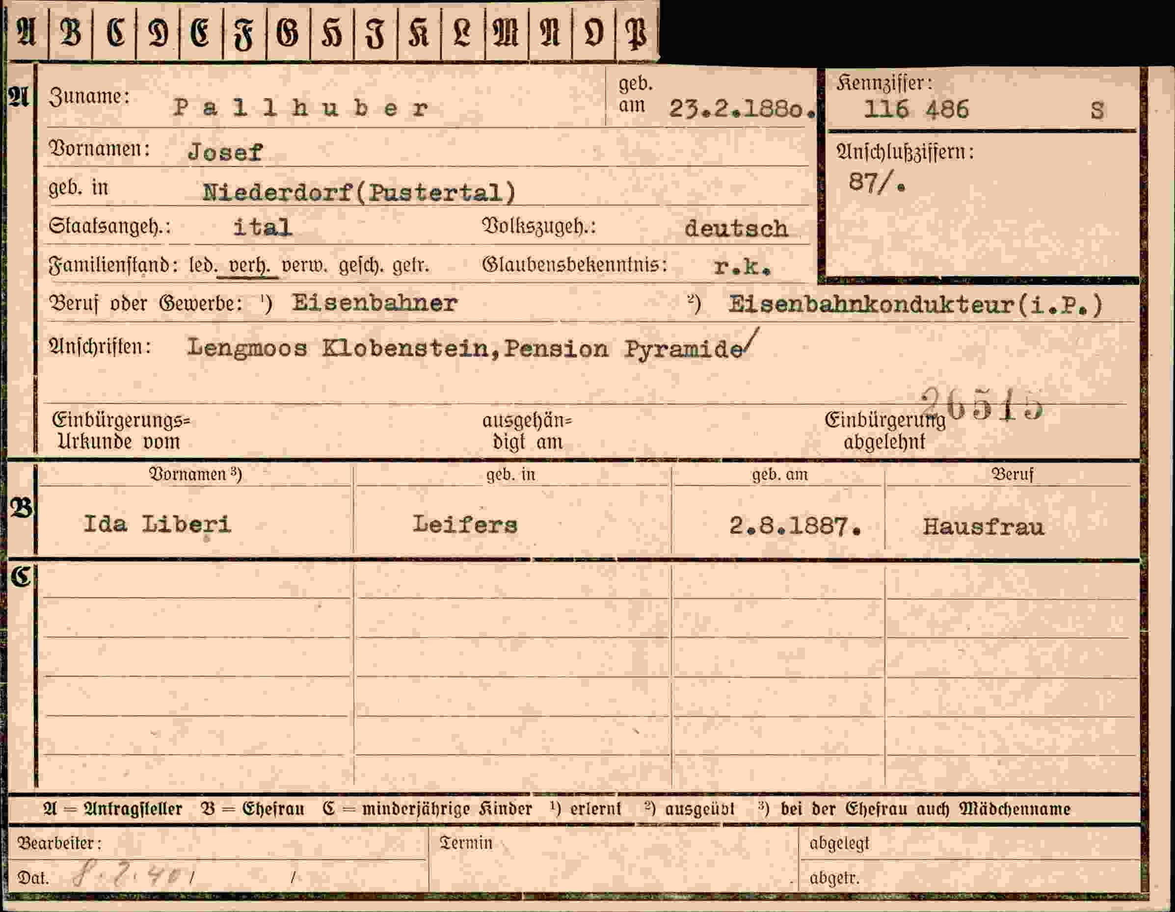 Dokument für Josef Pallhuber