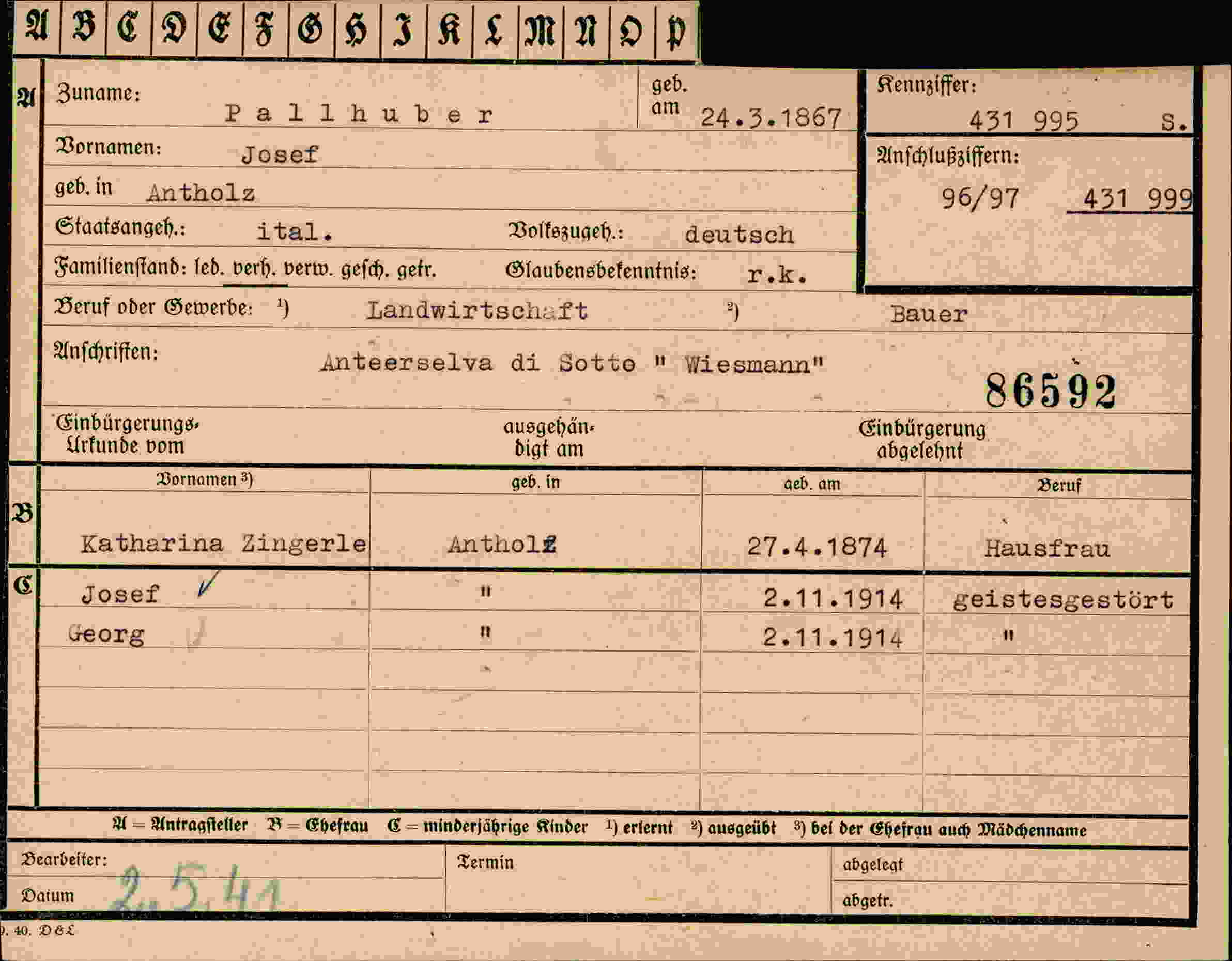 Vorderseite des Dokuments