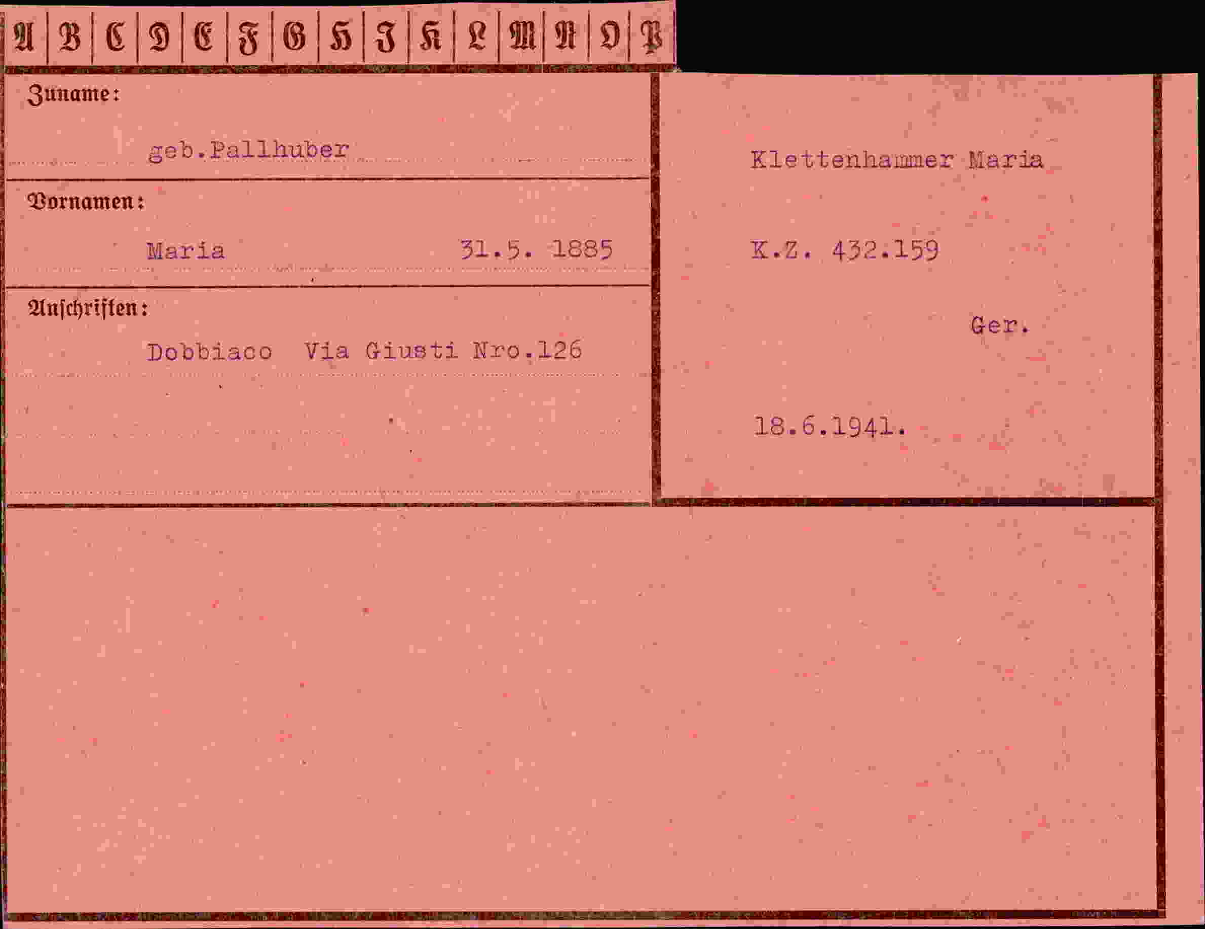 Dokument für Maria Pallhuber