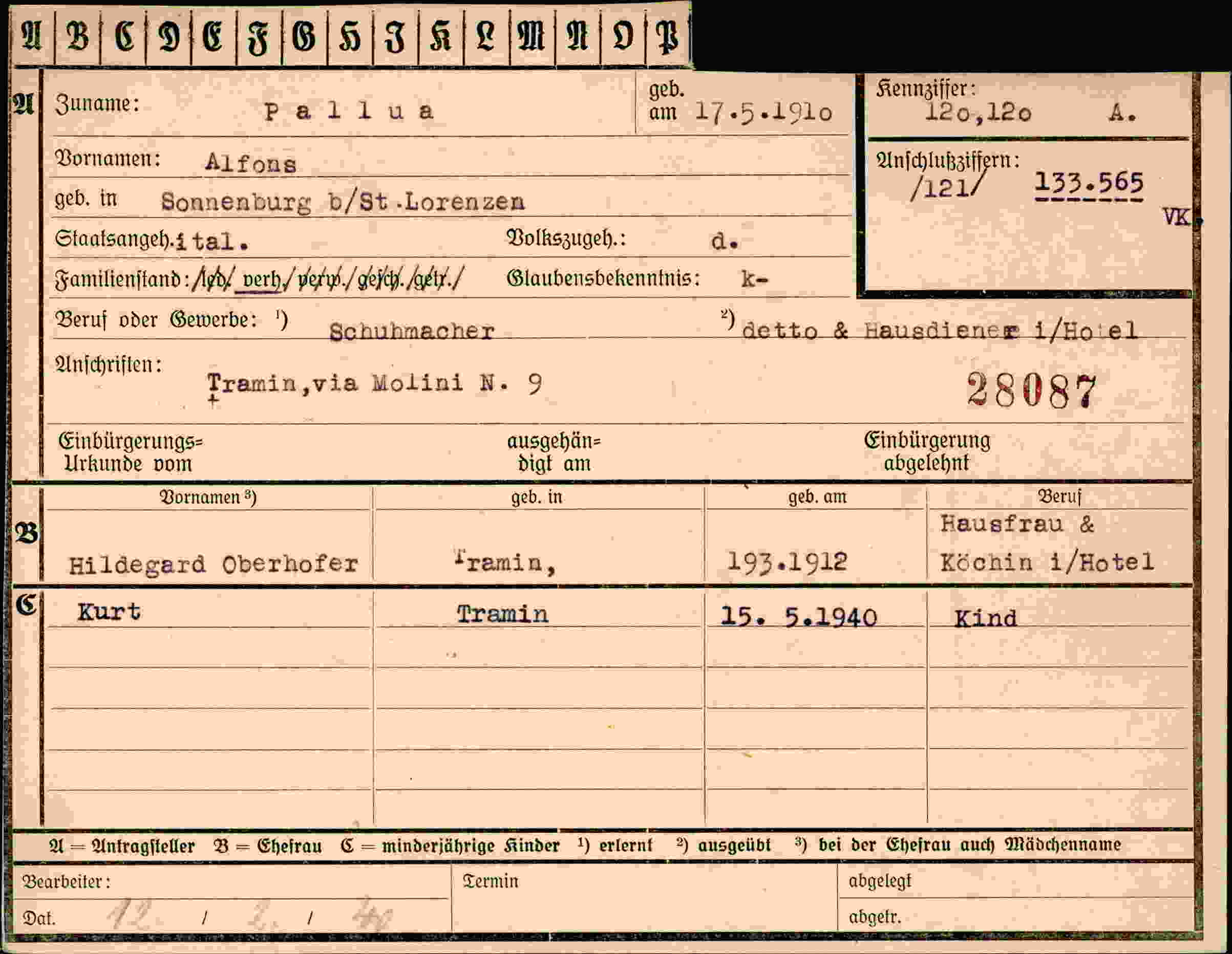 Dokument für Alfred Pallua