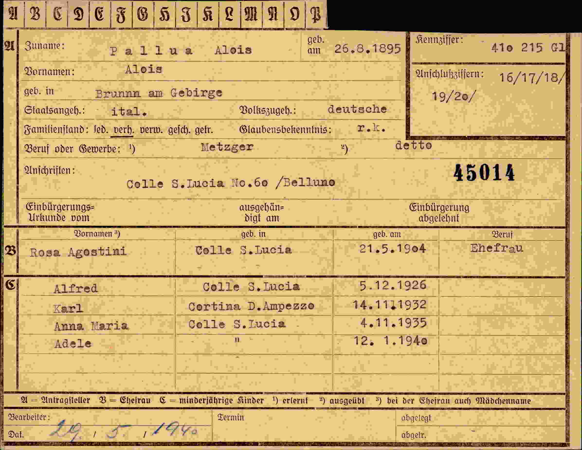 Dokument für Alois Pallua