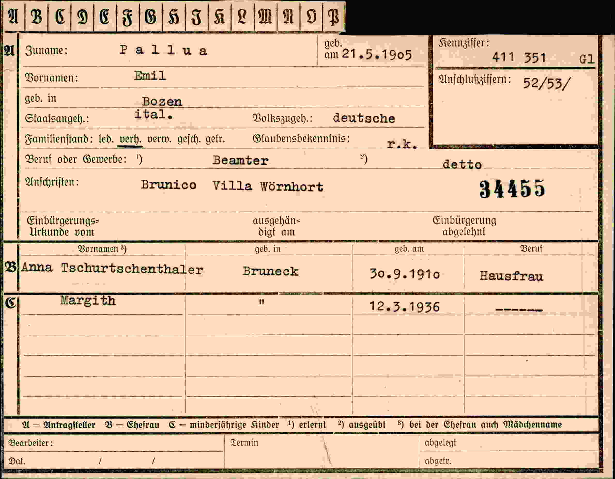 Dokument für Emil Pallua