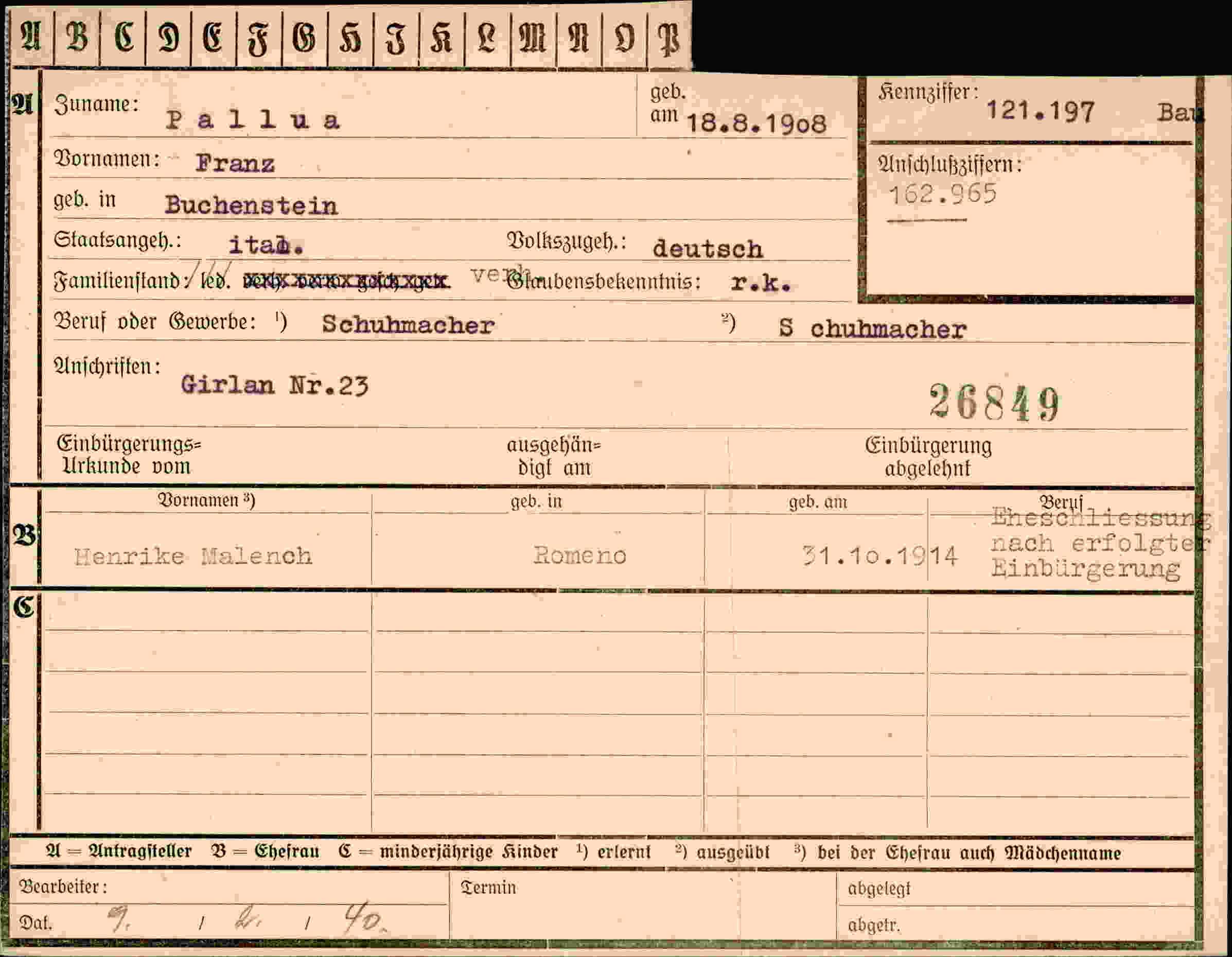 Dokument für Franz Pallua