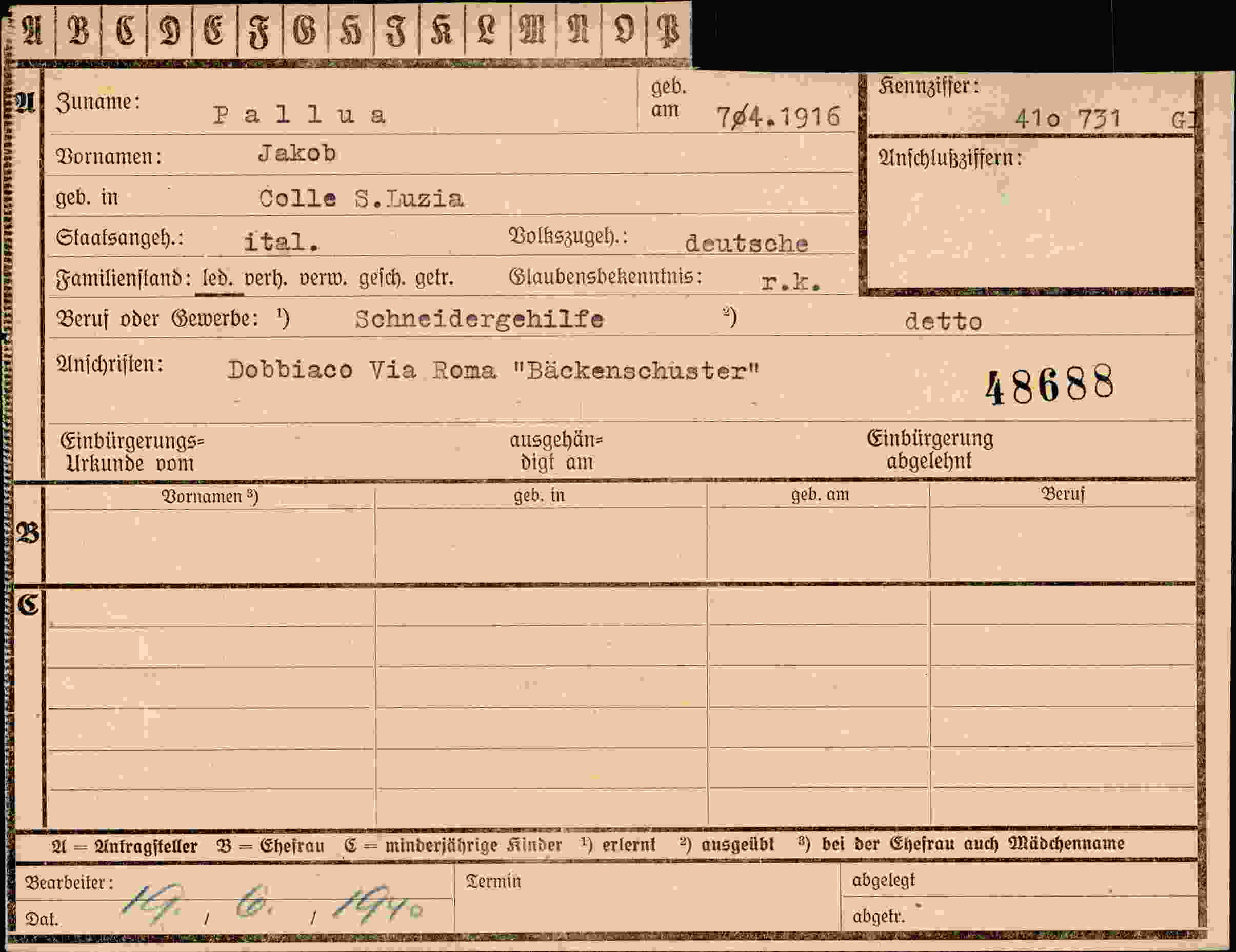 Dokument für Jakob Pallua