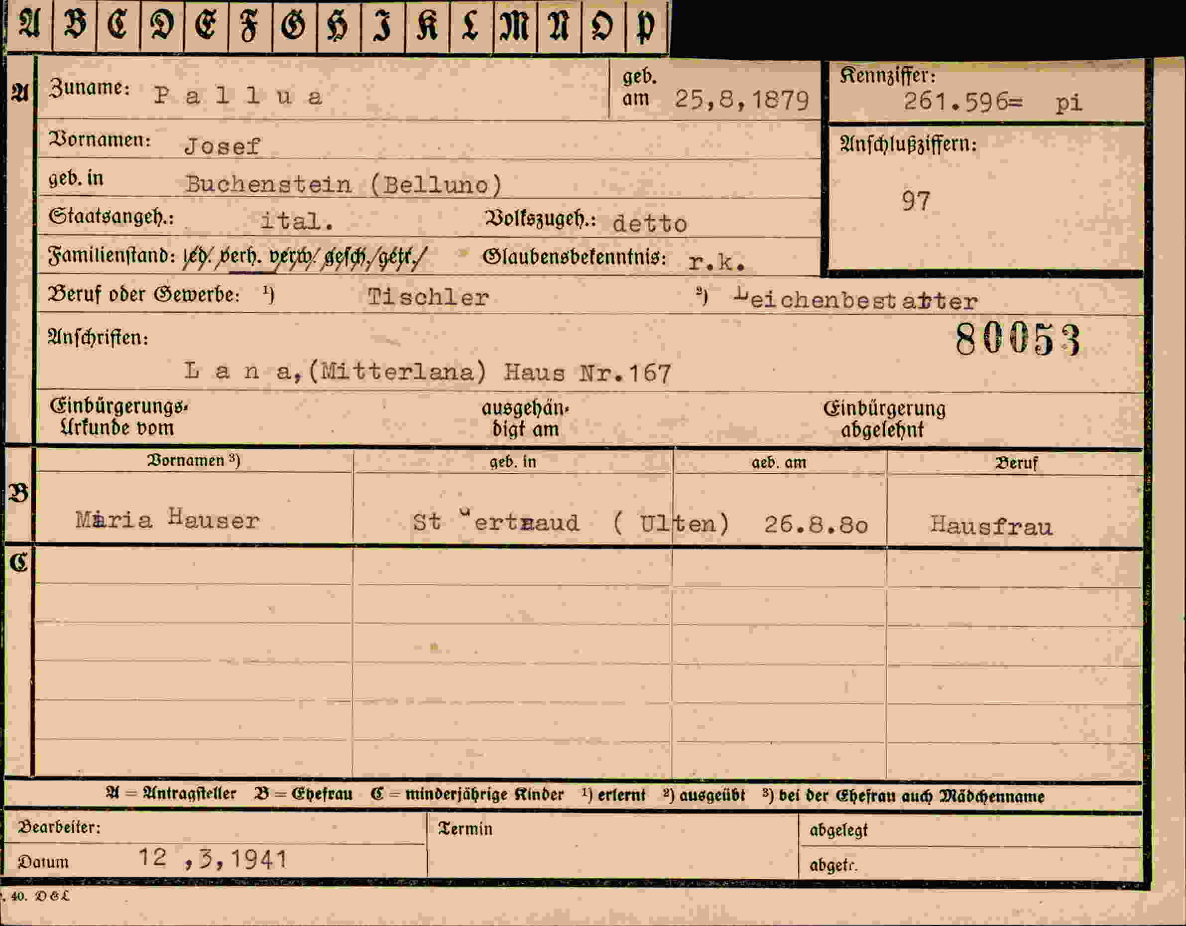 Dokument für Josef Pallua