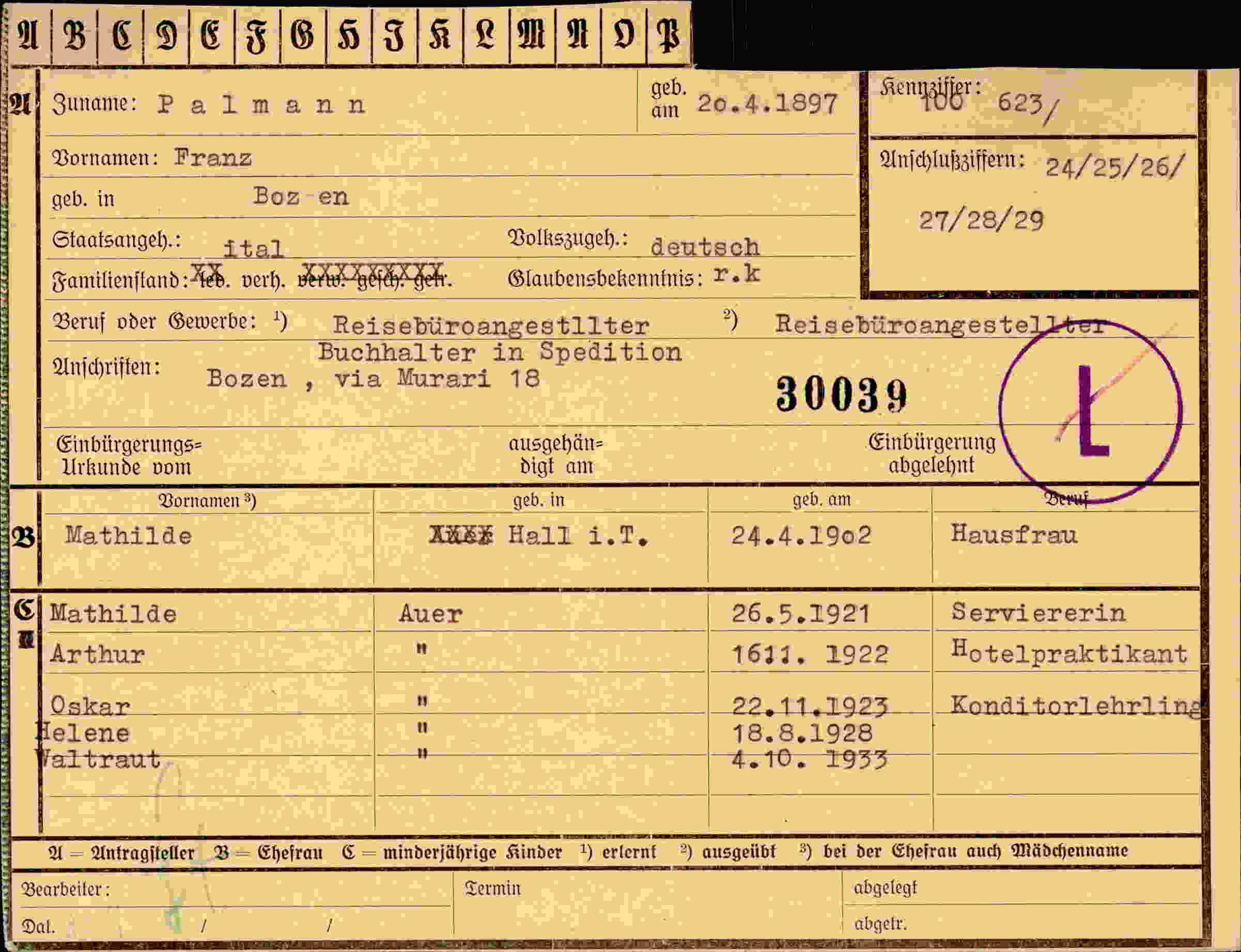 Dokument für Franz Palmann