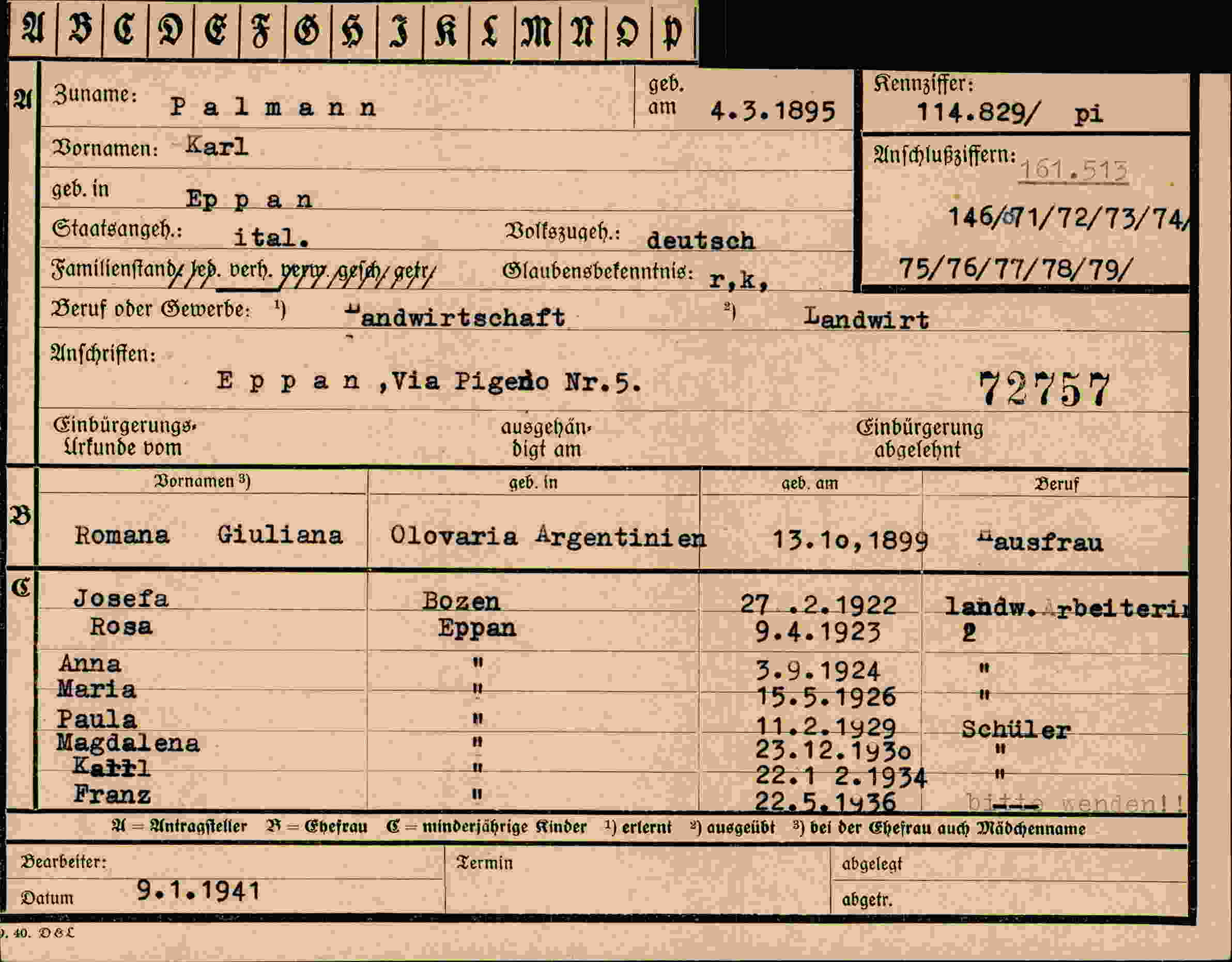 Vorderseite des Dokuments