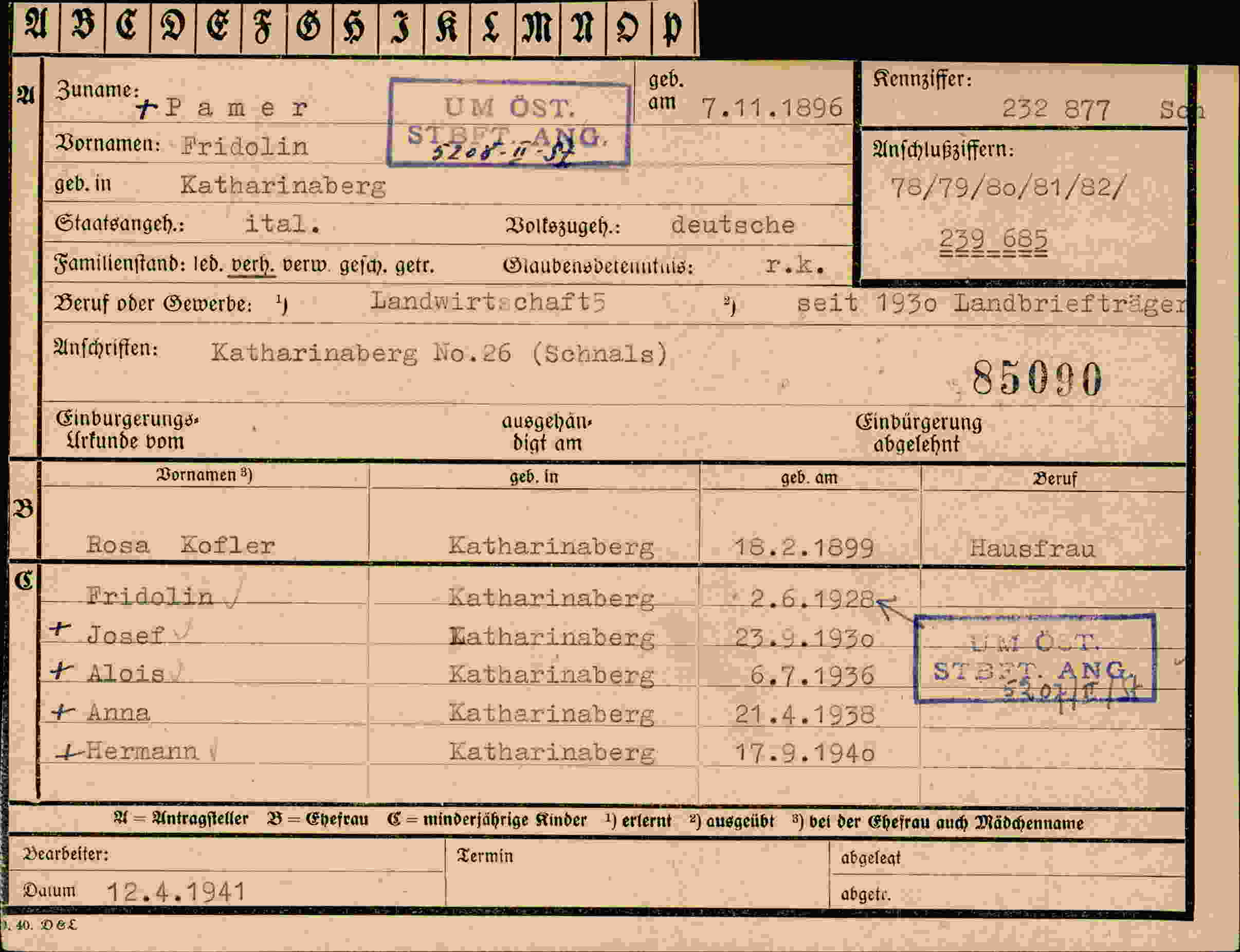 Dokument für Fridolin Pamer
