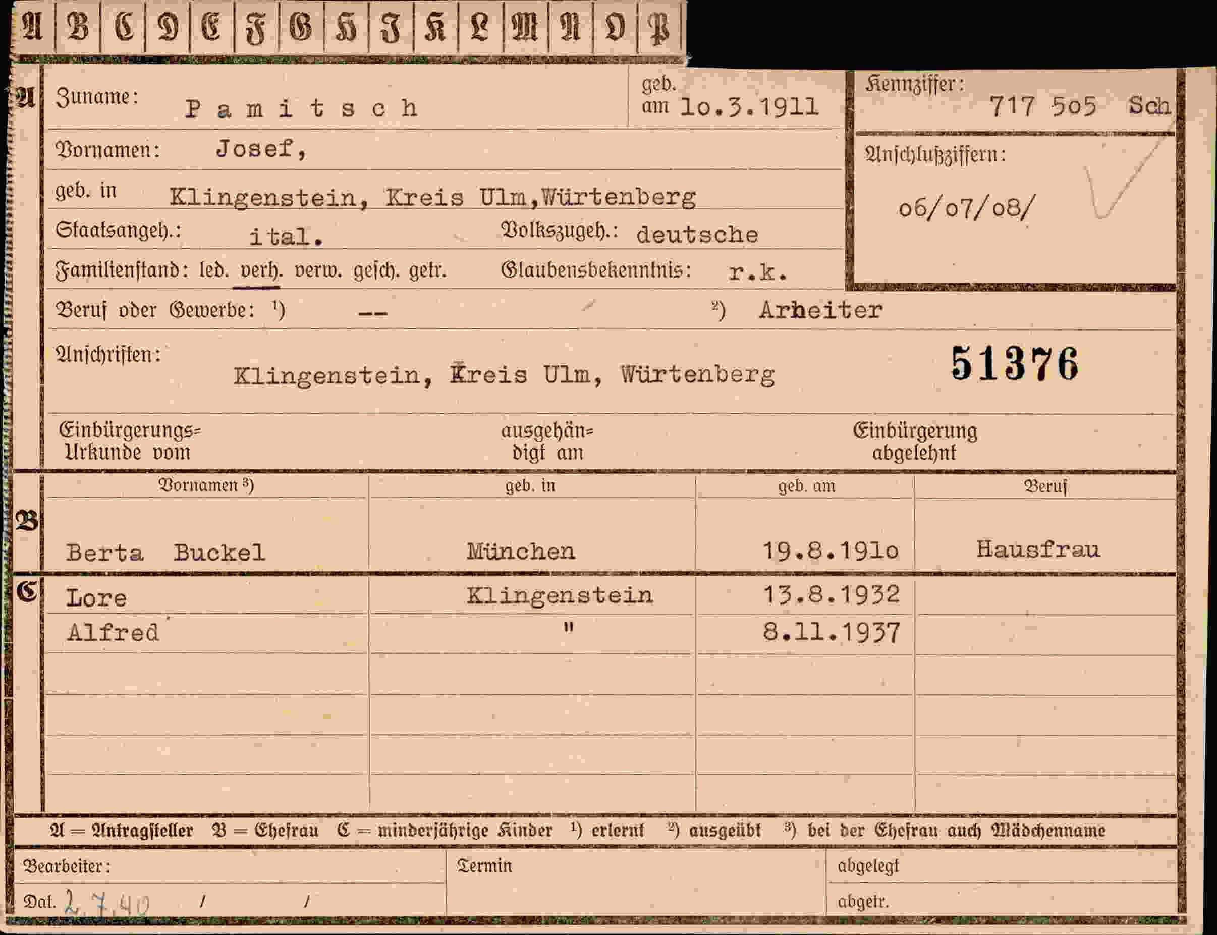 Dokument für Josef Pamitsch