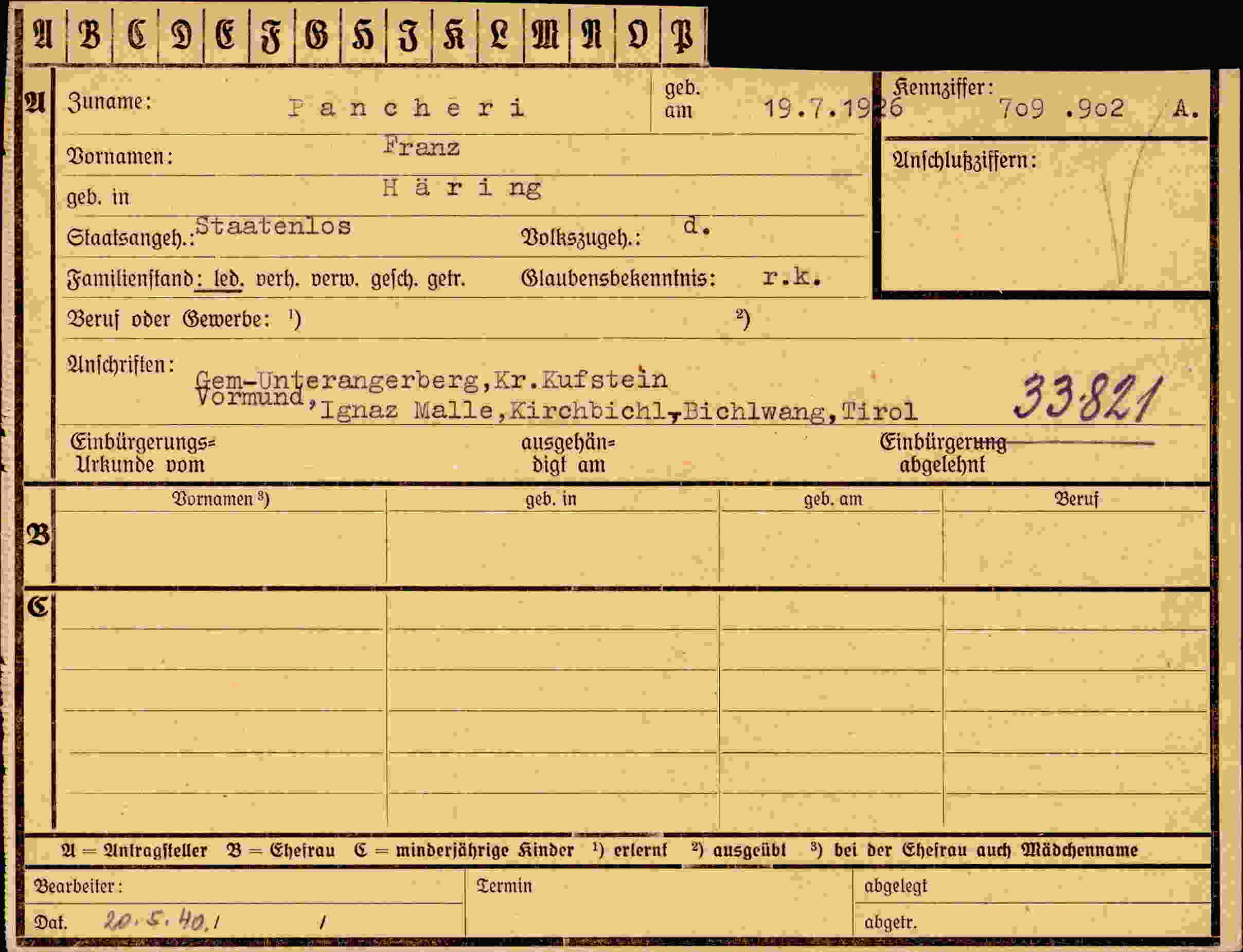 Dokument für Franz Panchèri
