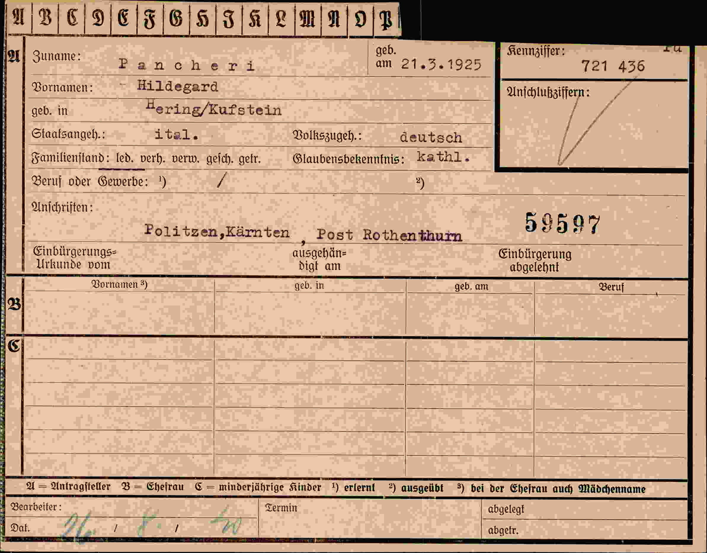 Dokument für Hildegard Pancheri