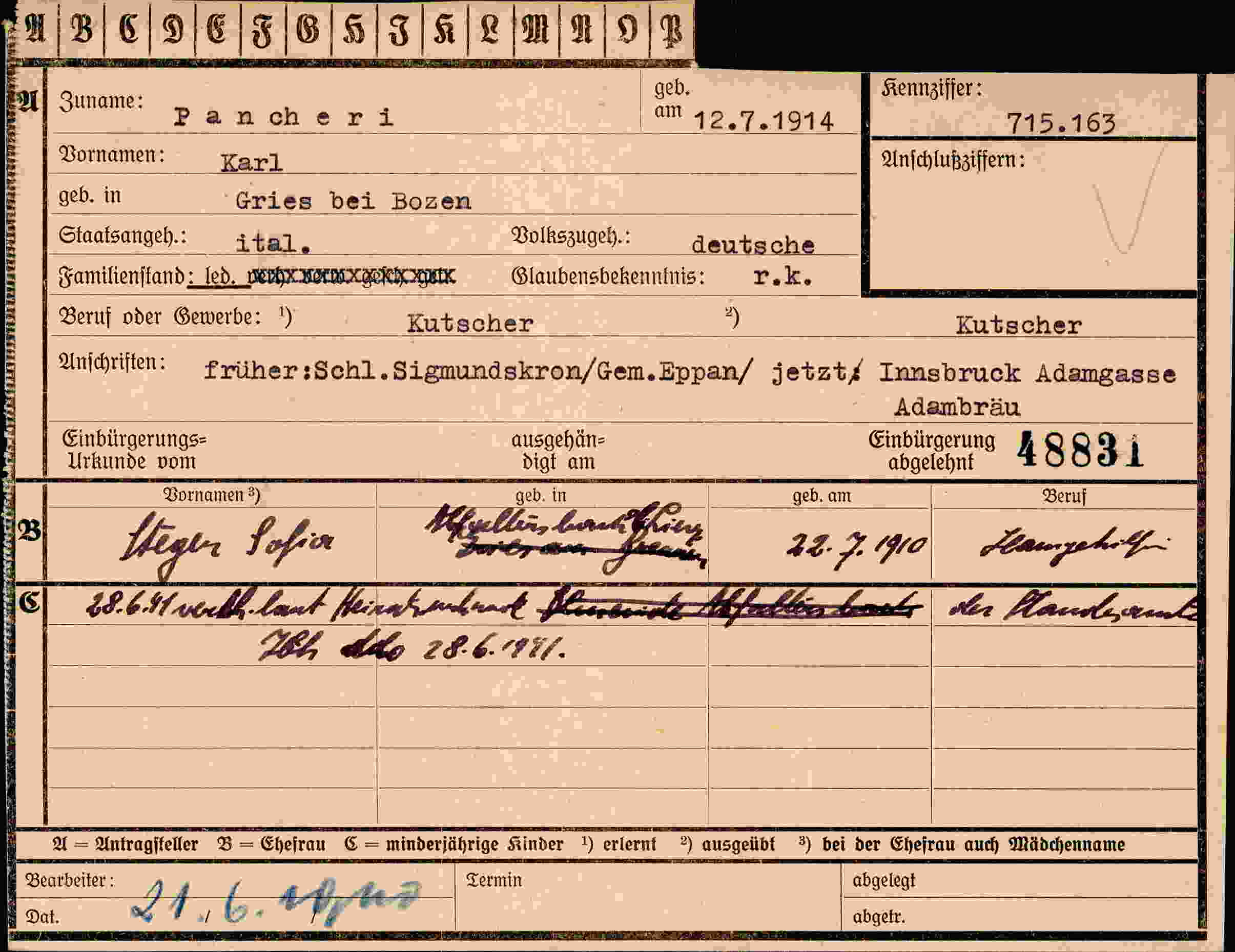 Dokument für Karl Pancheri