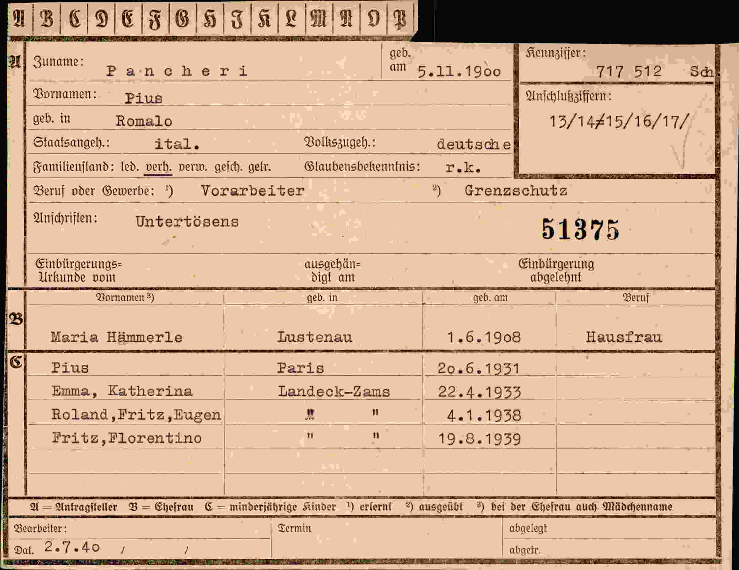 Dokument für Pius Pancheri