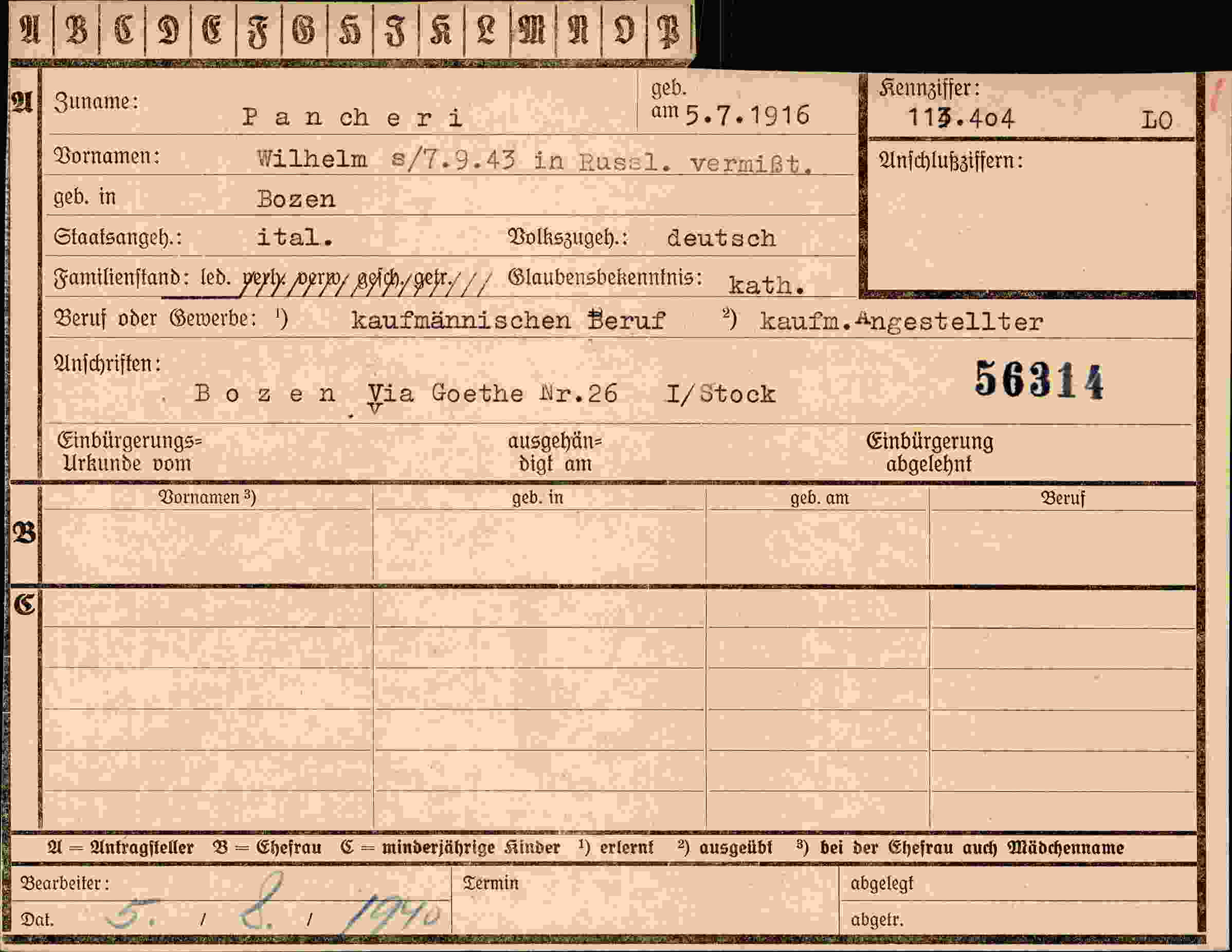 Dokument für Wilhelm Pancheri
