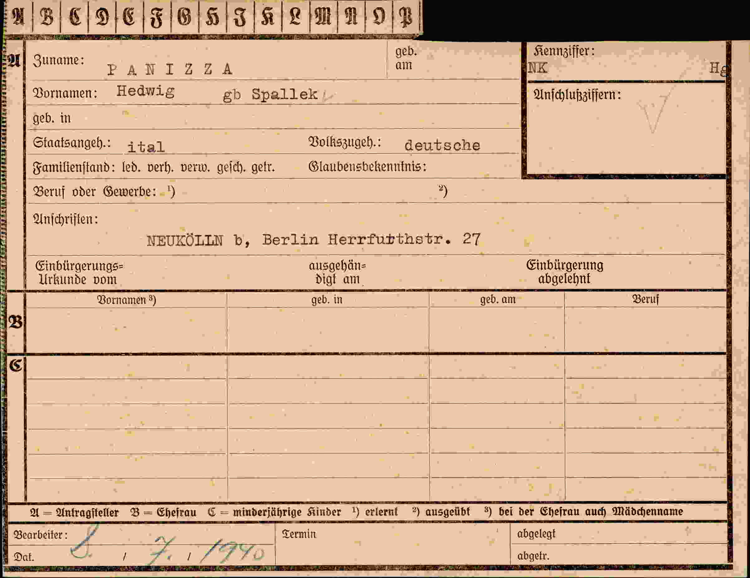 Vorderseite des Dokuments