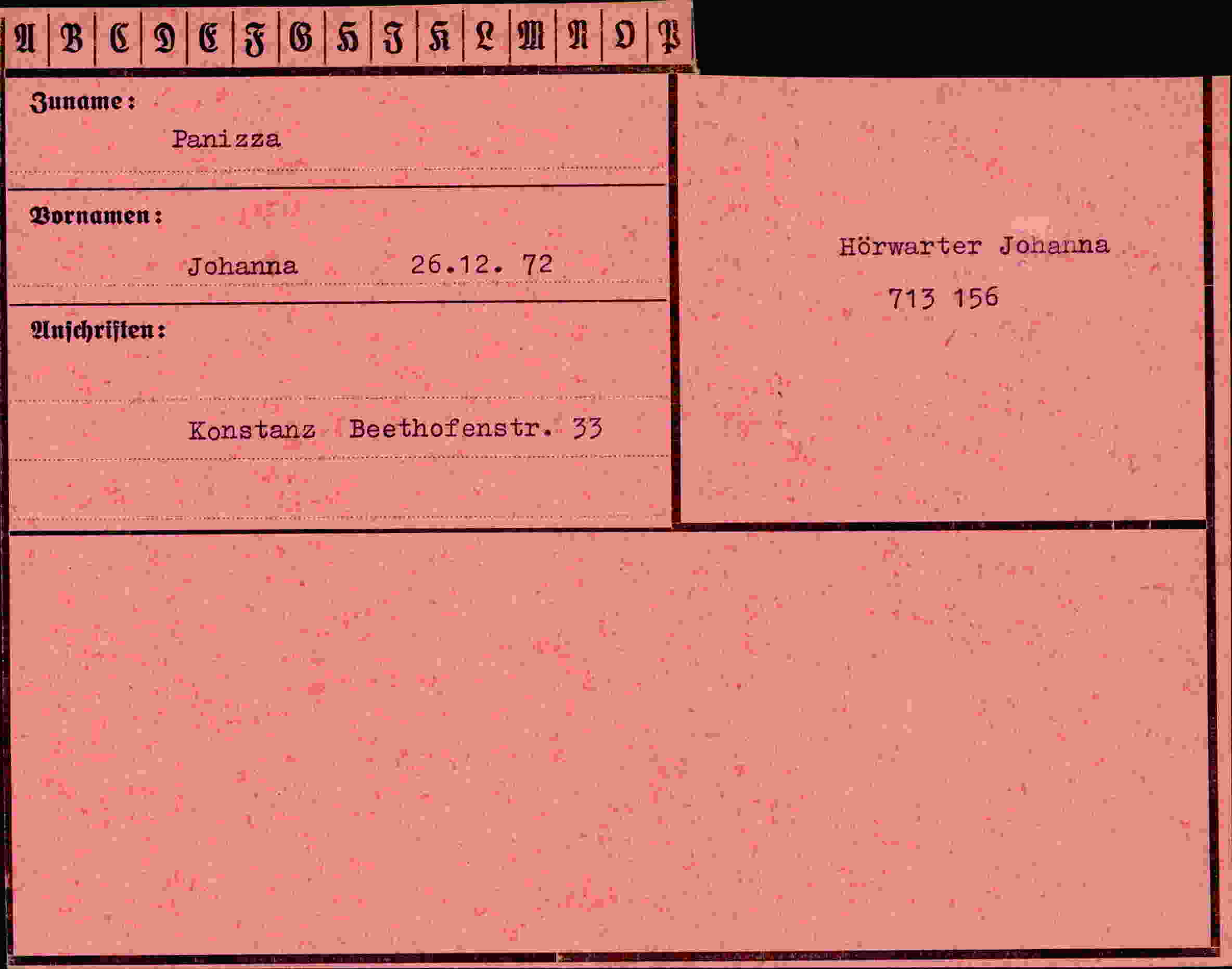 Dokument für Johanna Panizza