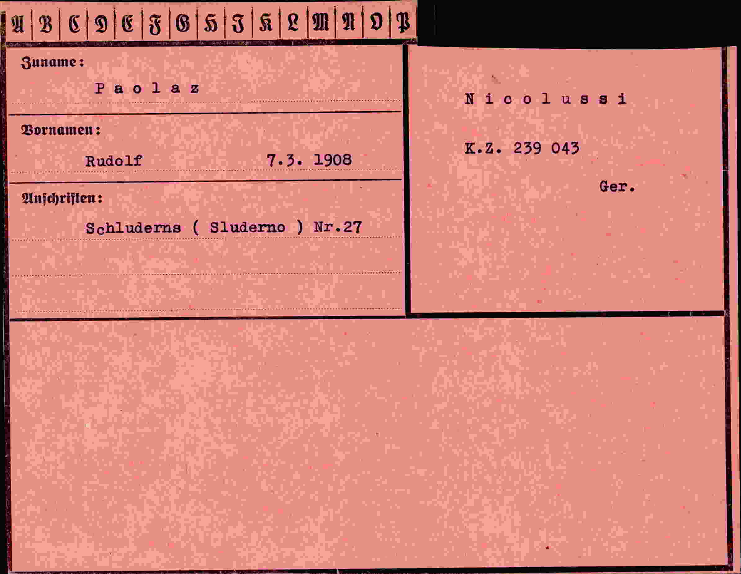 Dokument für Rudolf Paolaz