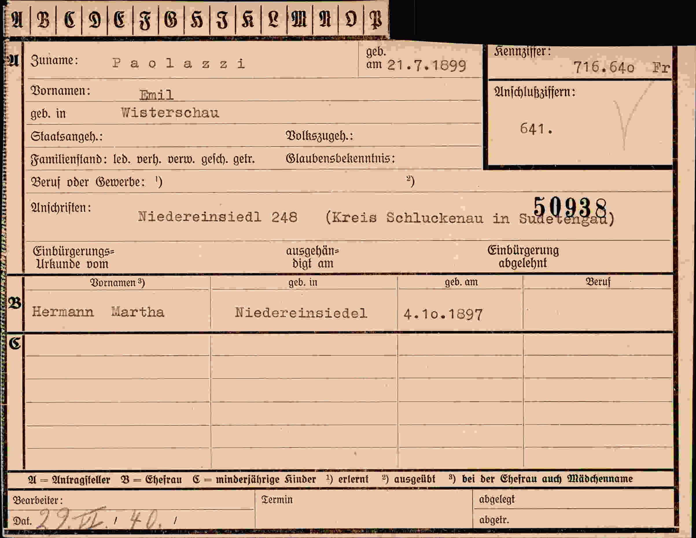 Vorderseite des Dokuments