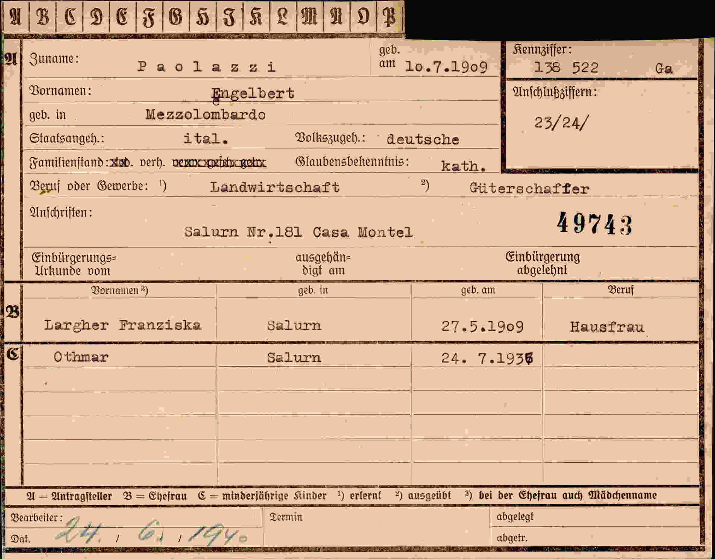 Dokument für Engelbert Paolazzi