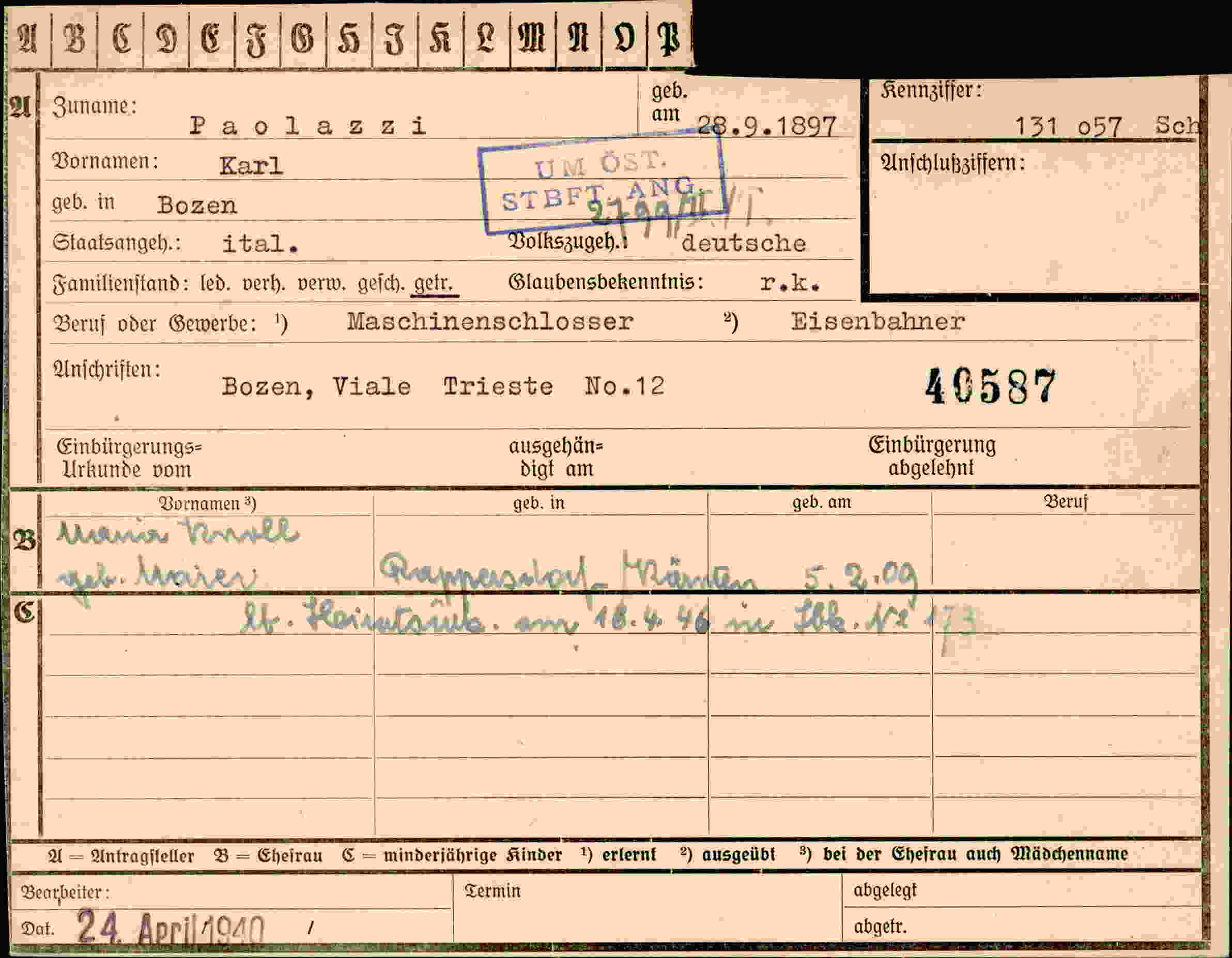 Dokument für Karl Paolazi
