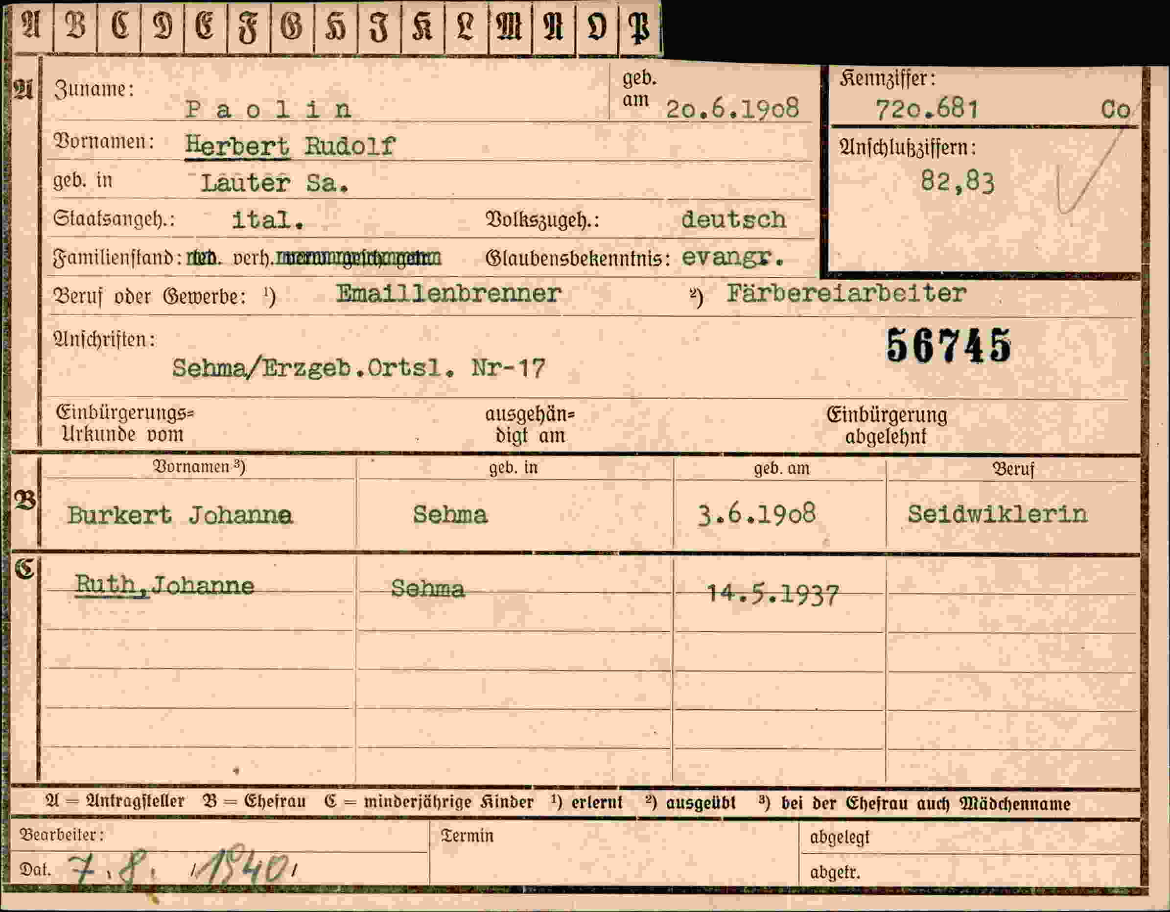 Dokument für Herbert Rudolf Paolin