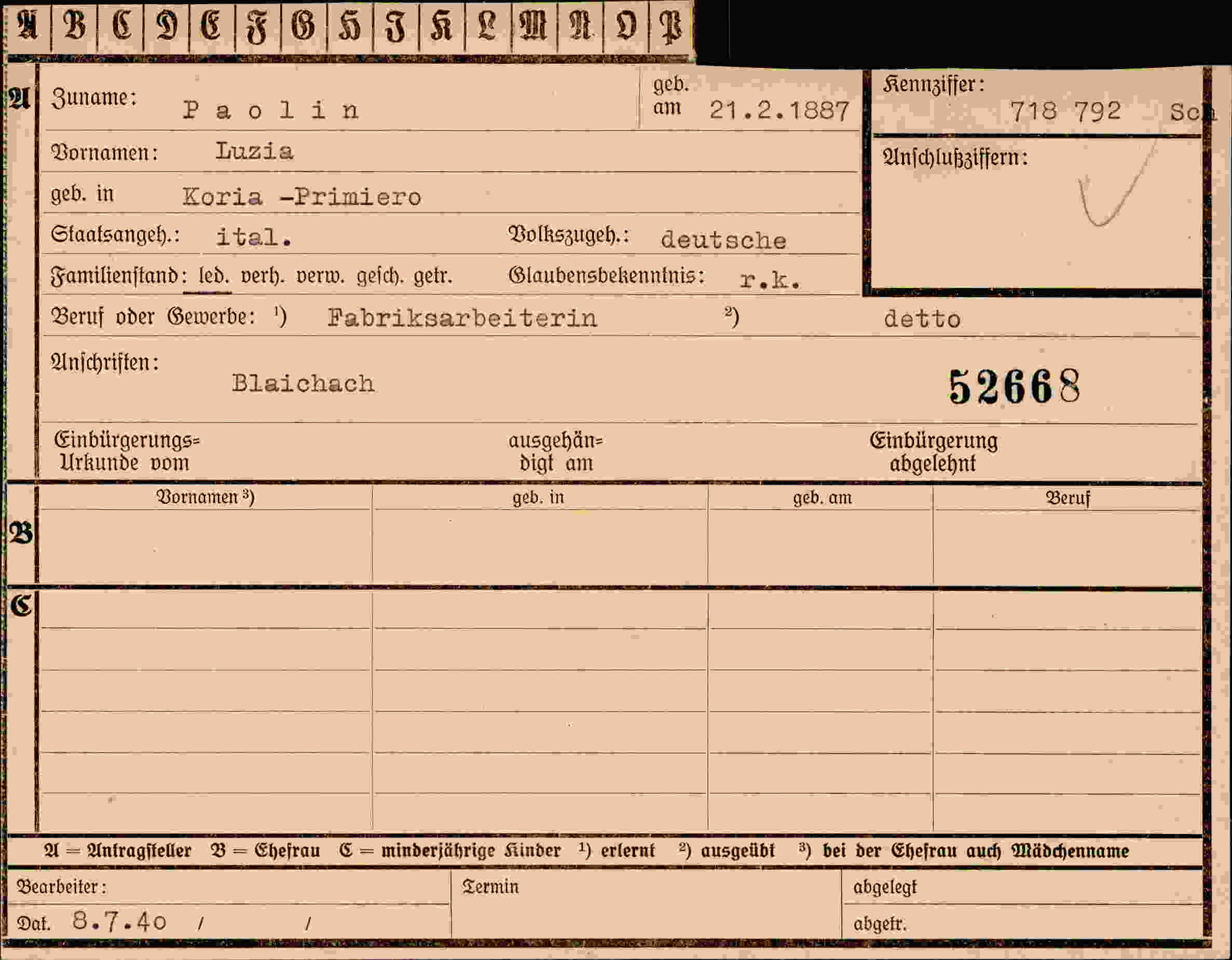 Vorderseite des Dokuments