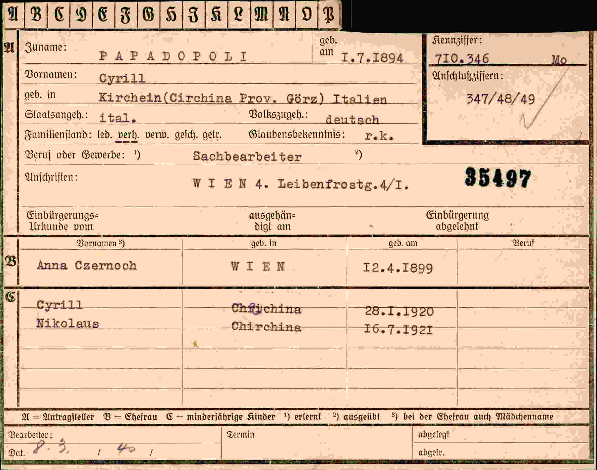 Dokument für Cyrill Papadopoli