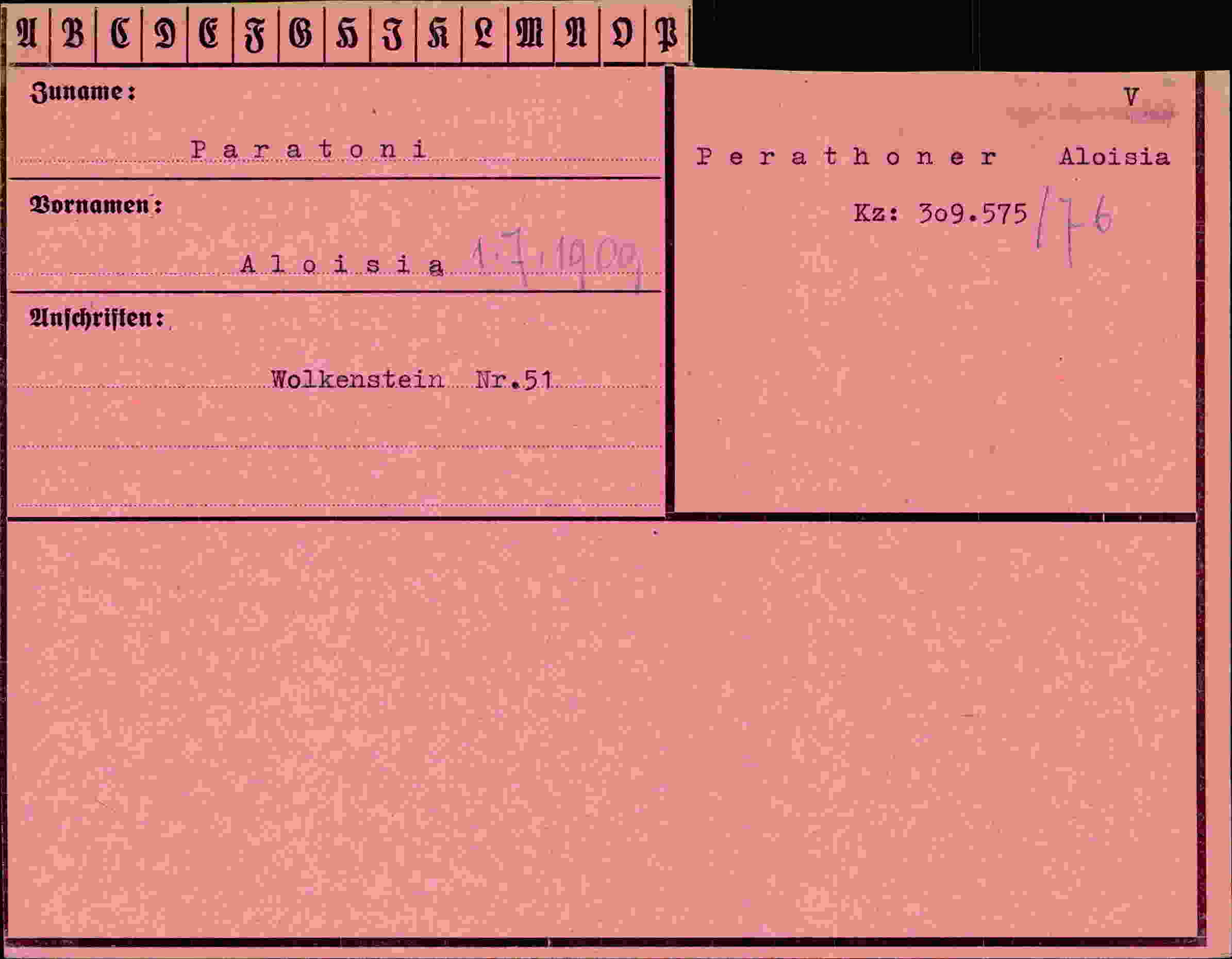 Dokument für Aloisia Paratoni