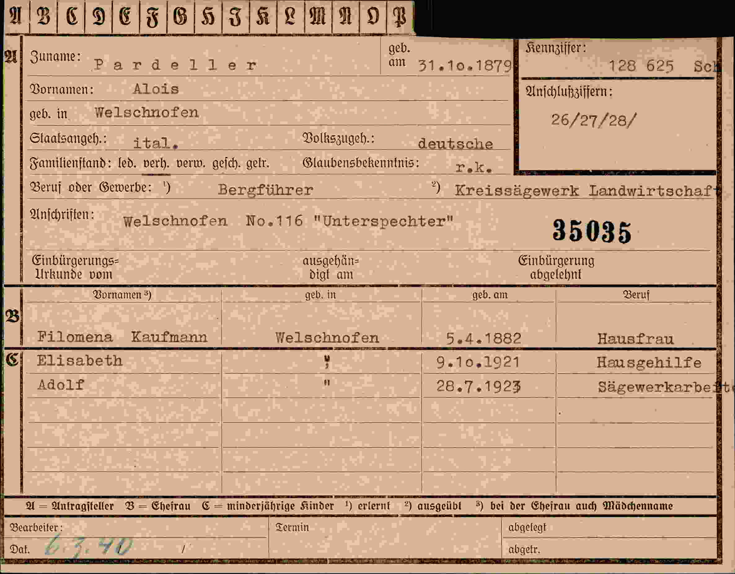 Vorderseite des Dokuments