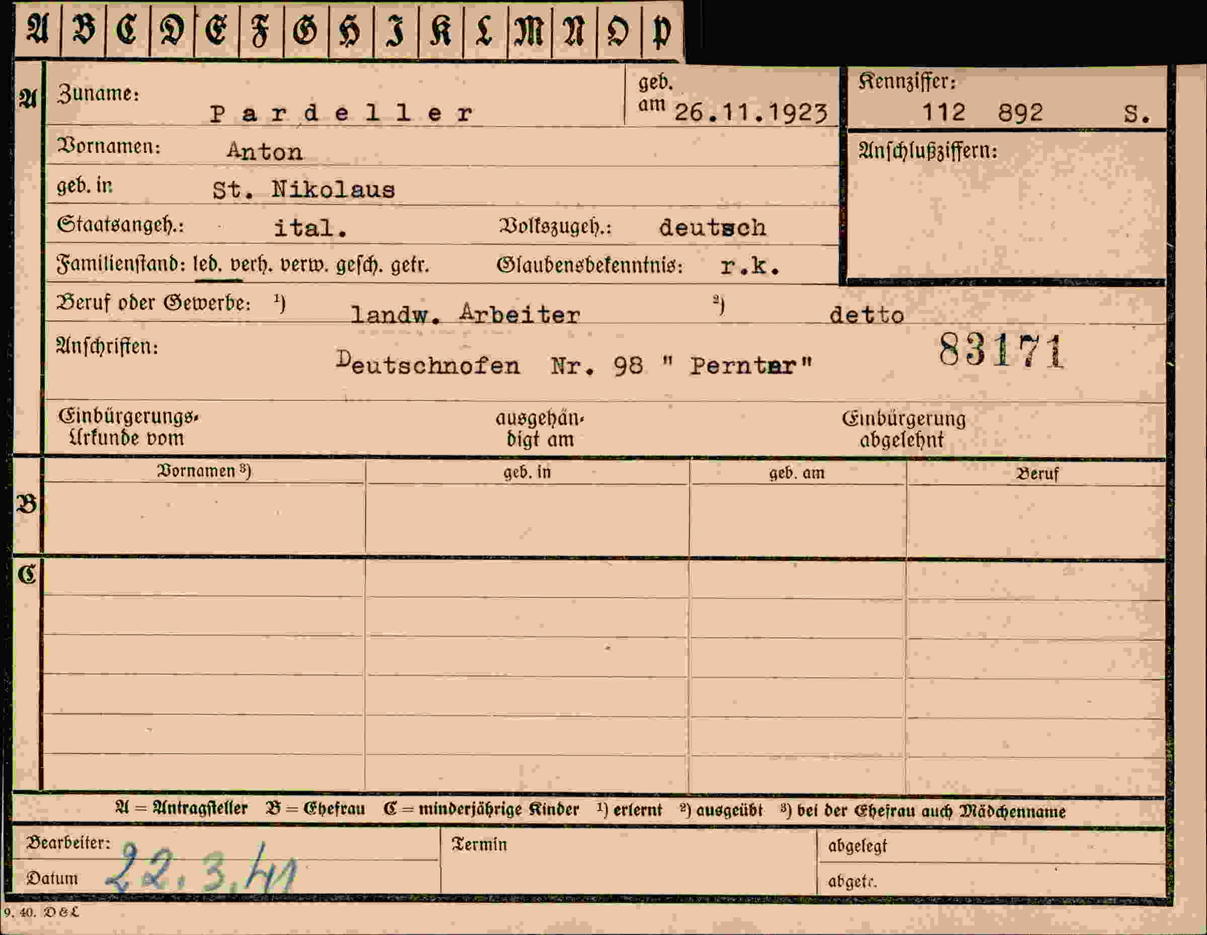 Dokument für Anton Pardeller