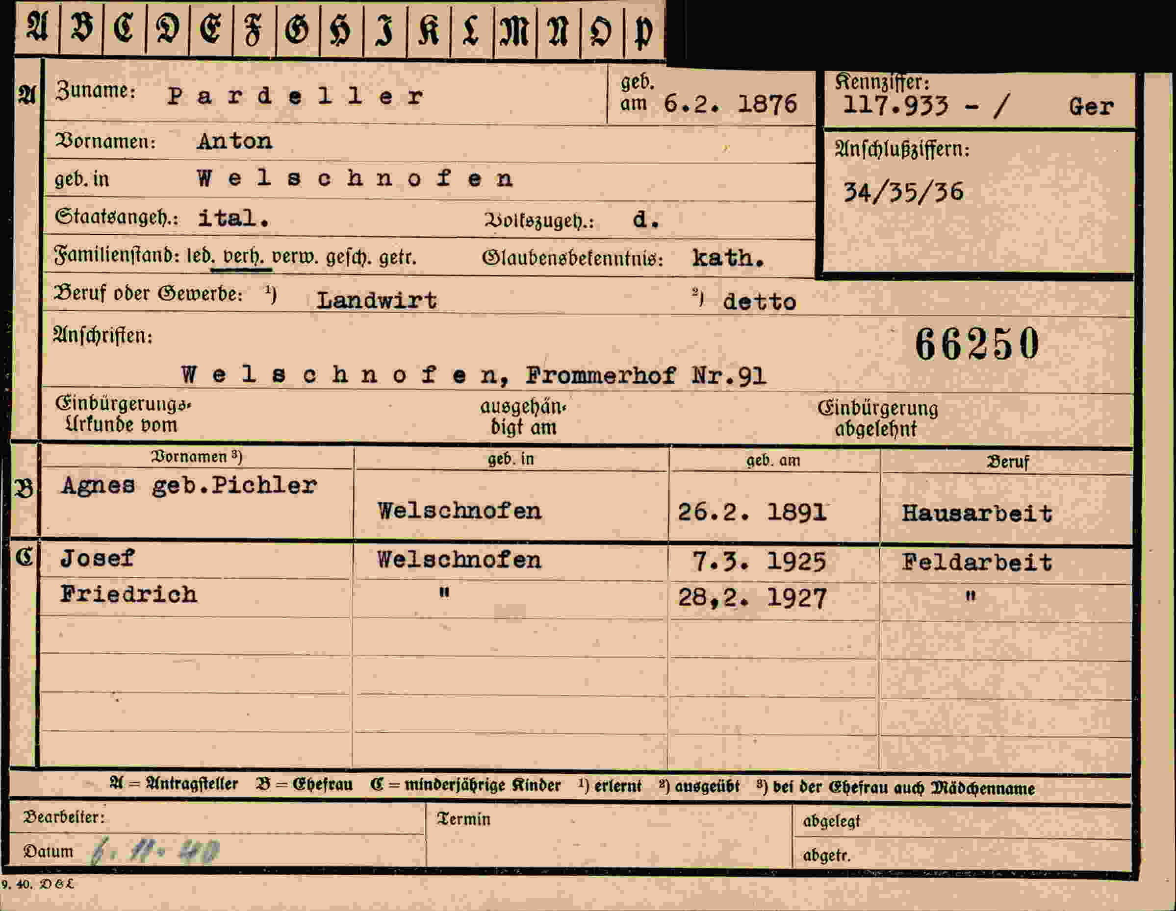 Vorderseite des Dokuments