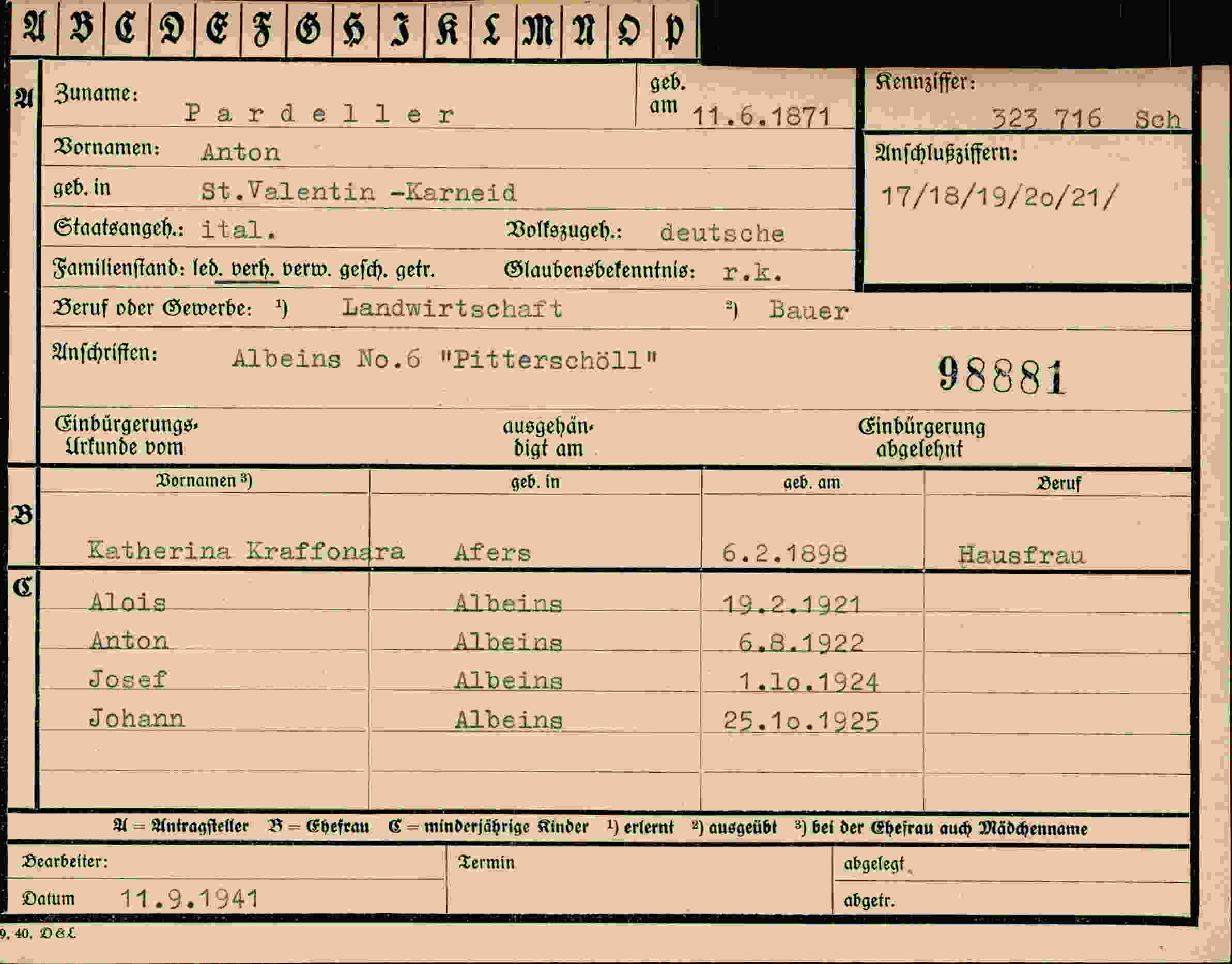 Dokument für Anton Pardeller