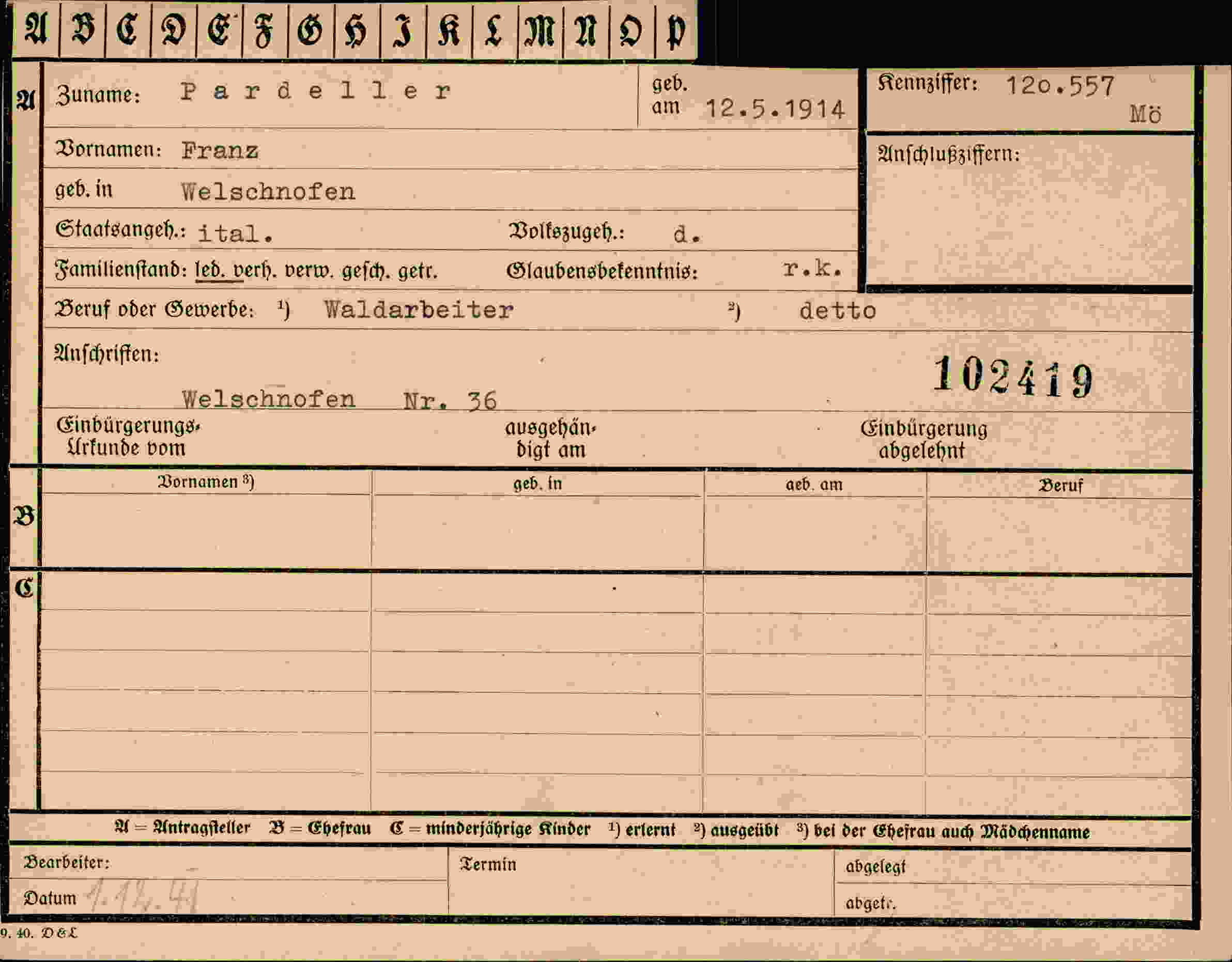 Dokument für Franz Pardeller