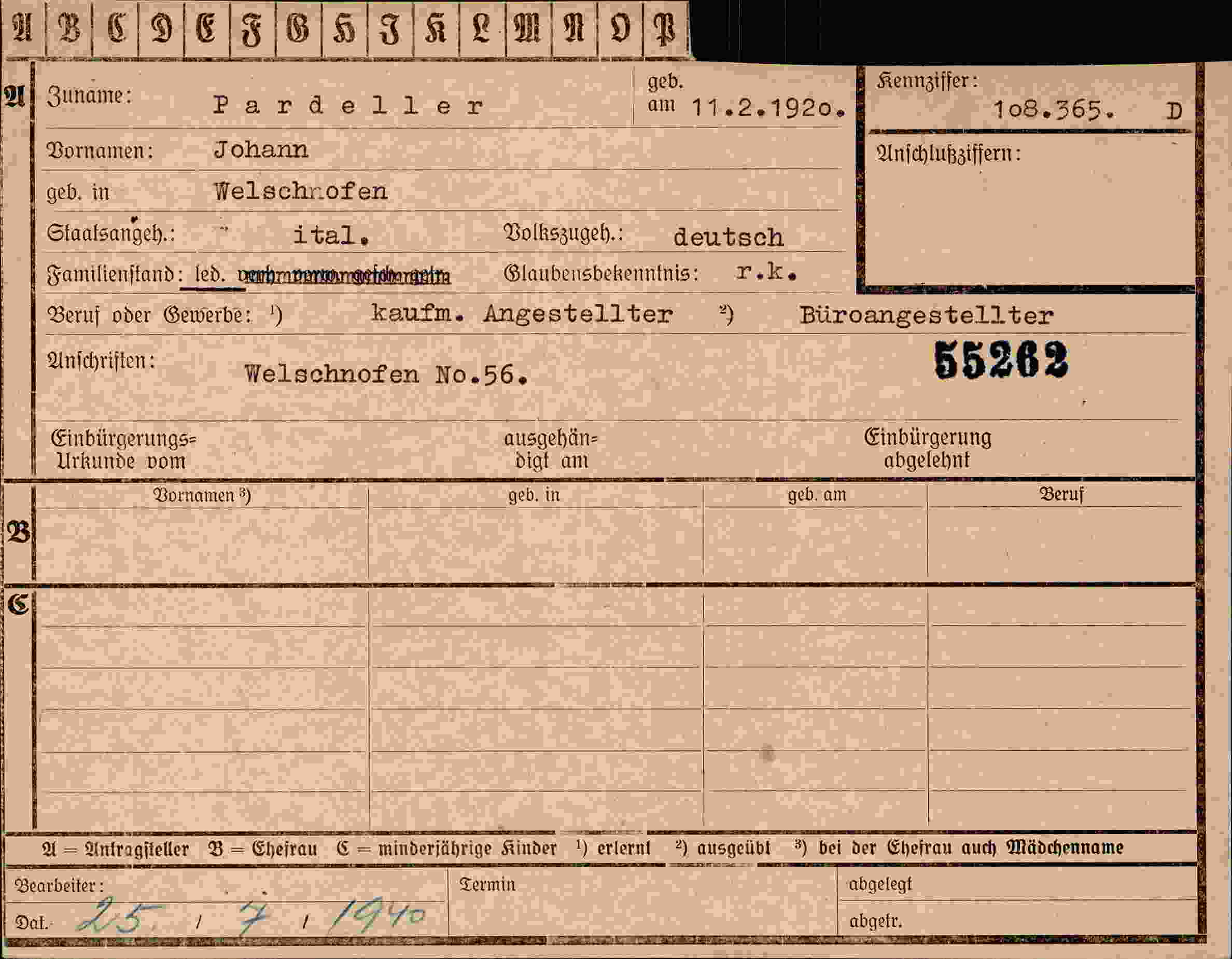 Dokument für Johann Pardeller