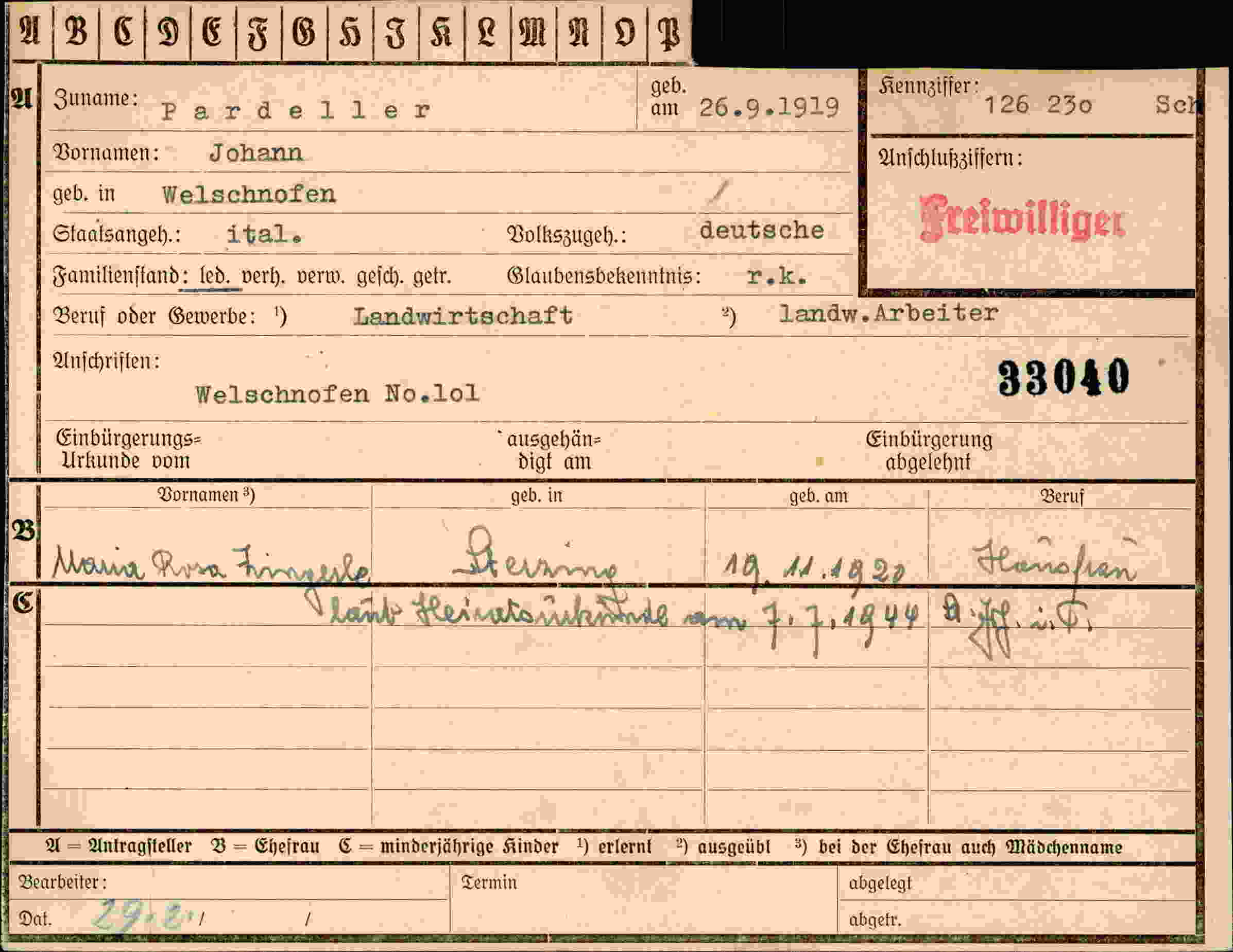 Vorderseite des Dokuments