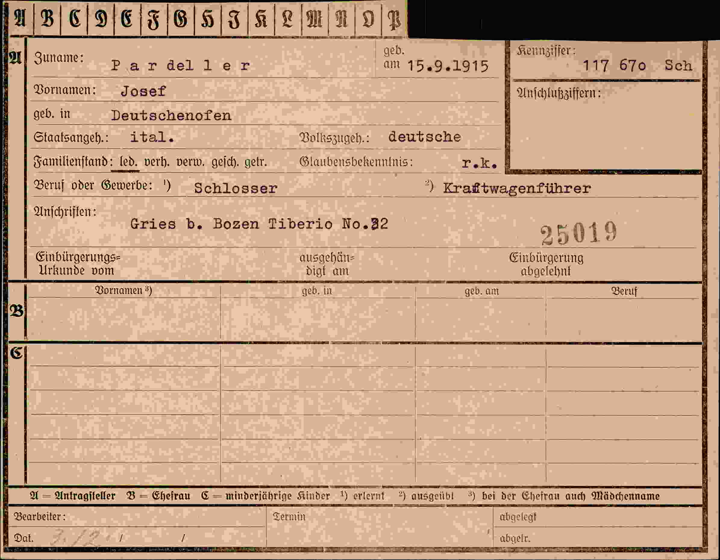 Dokument für Josef Pardeller