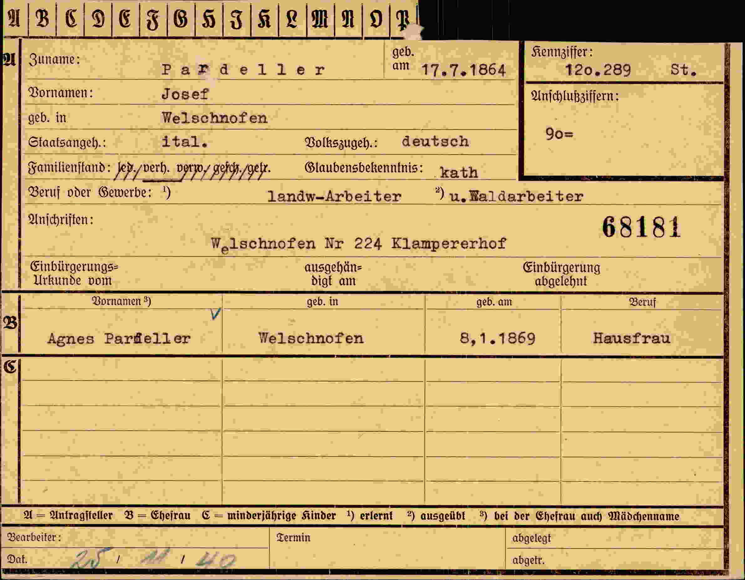 Dokument für Josef Pardeller