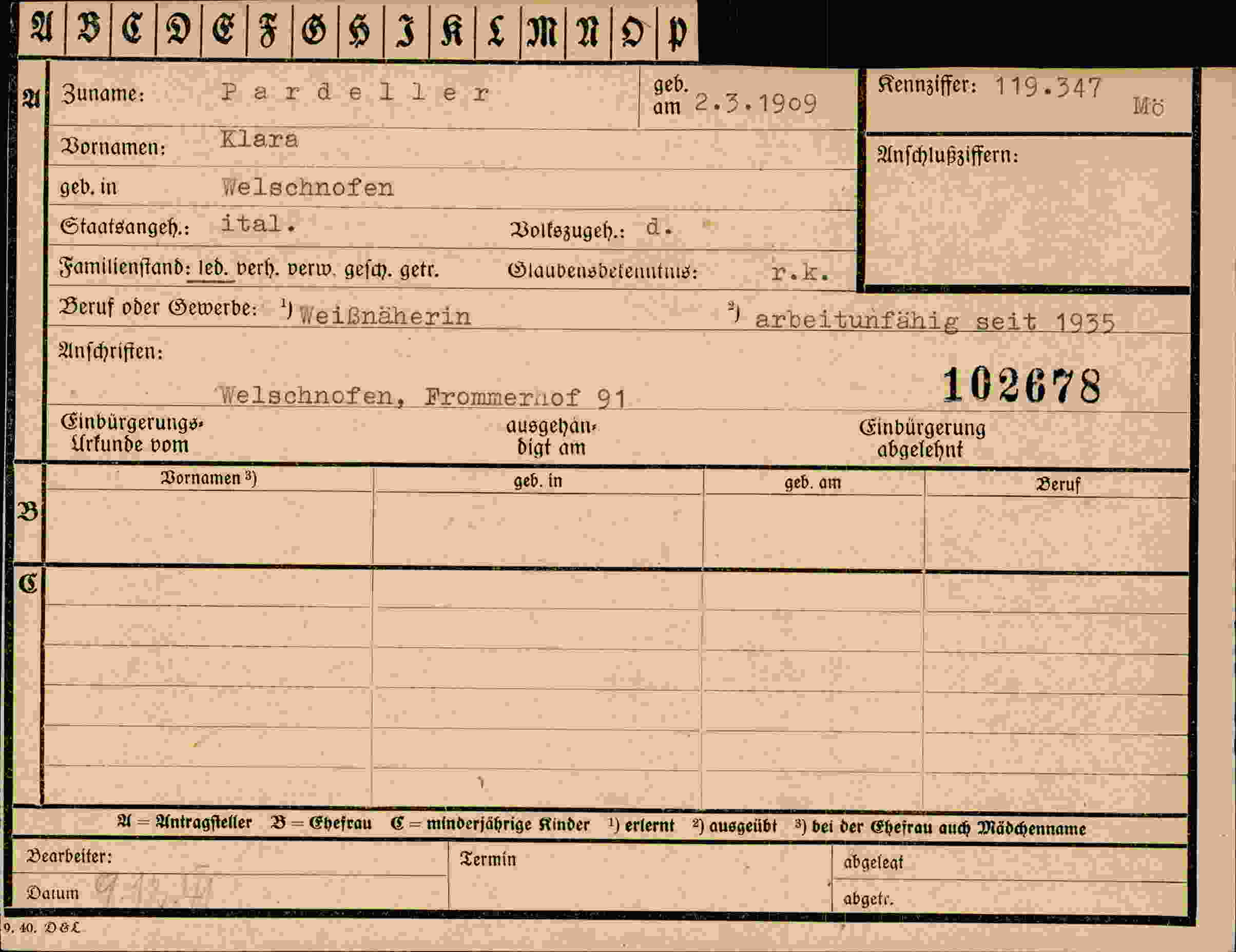 Dokument für Klara Pardeller