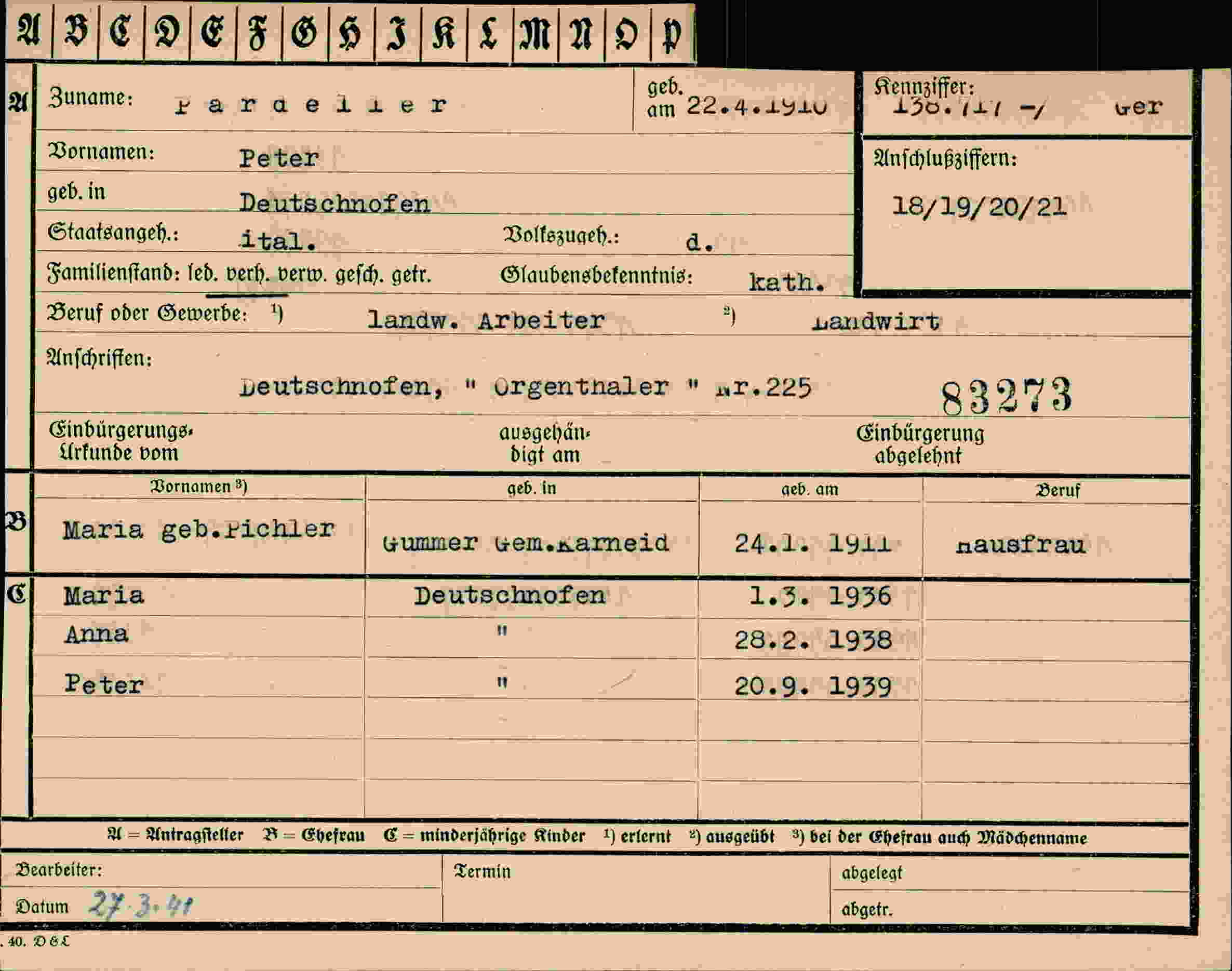 Dokument für Peter Pardeller