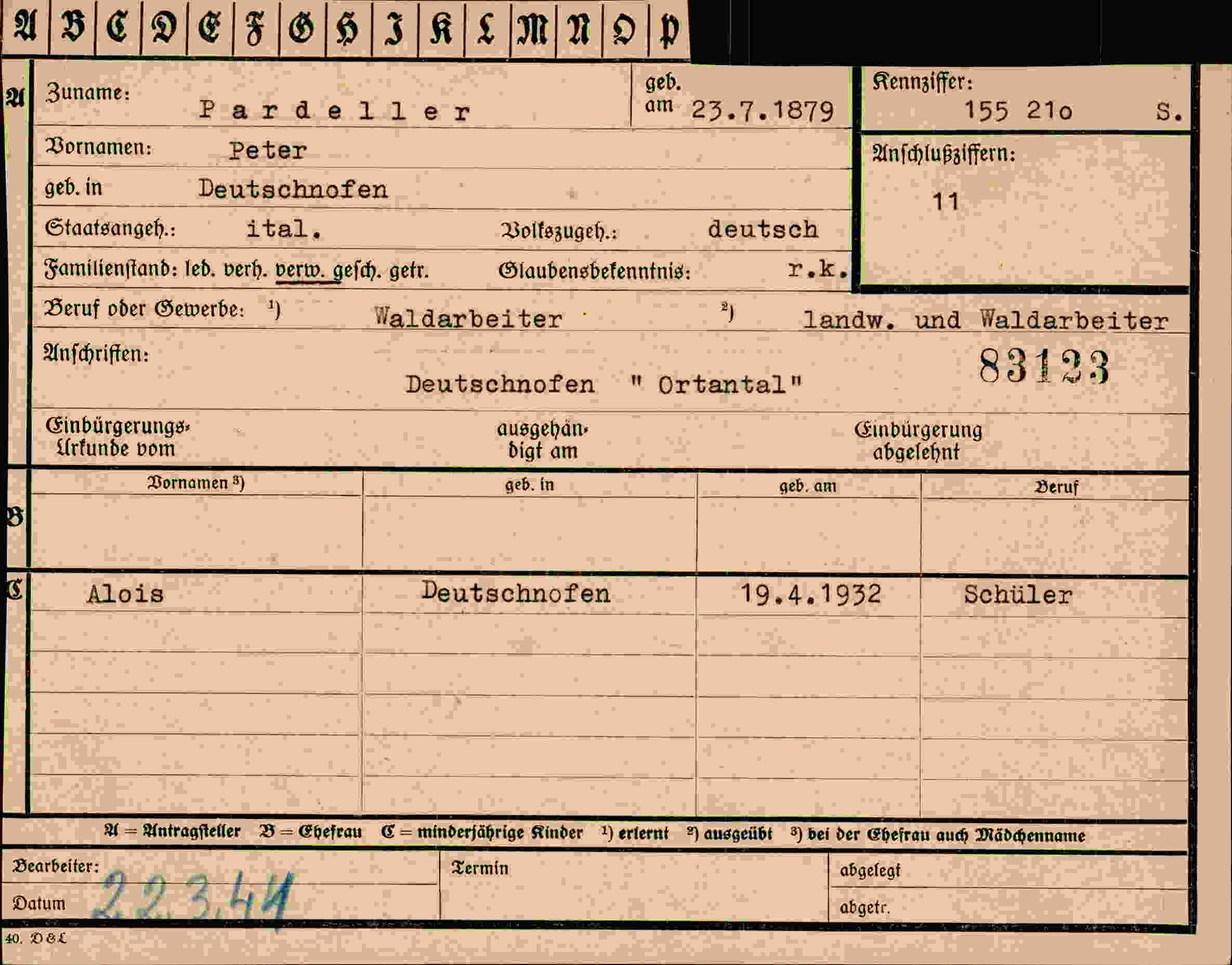 Dokument für Peter Pardeller