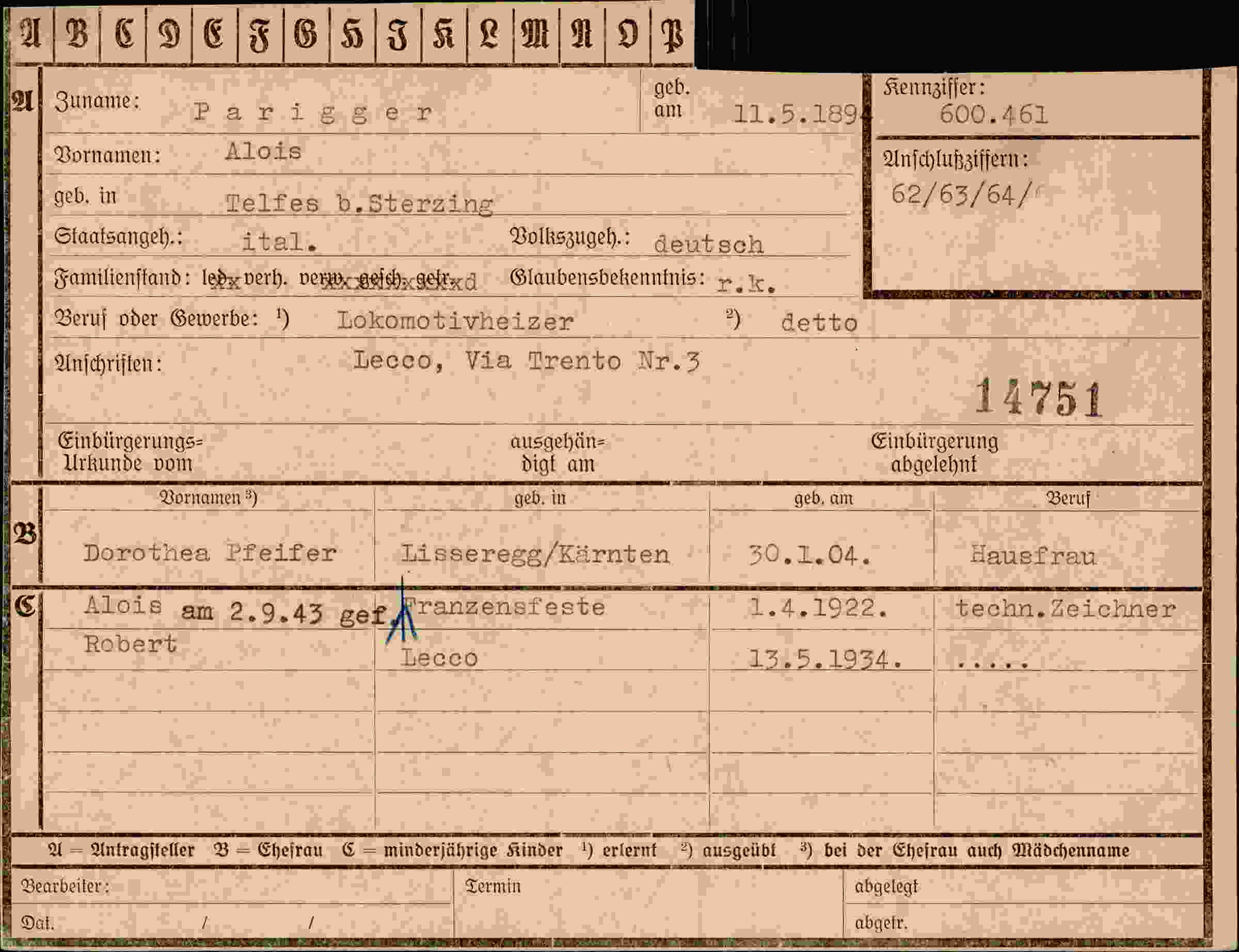 Dokument für Alois Parigger