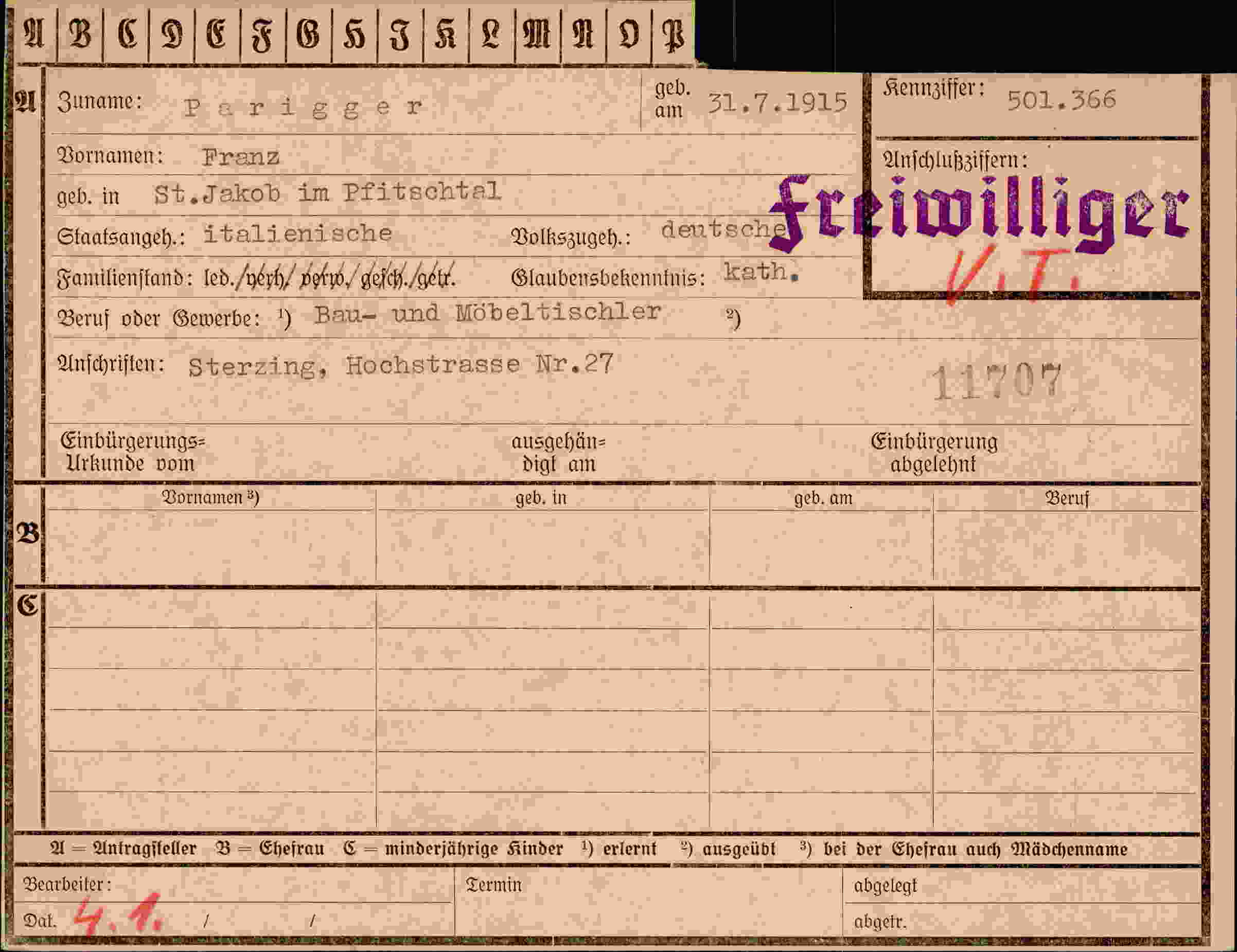 Dokument für Franz Parigger