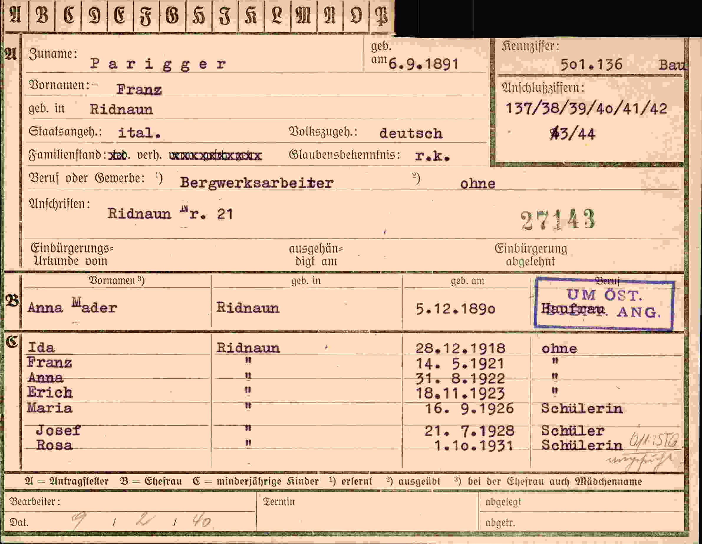 Vorderseite des Dokuments